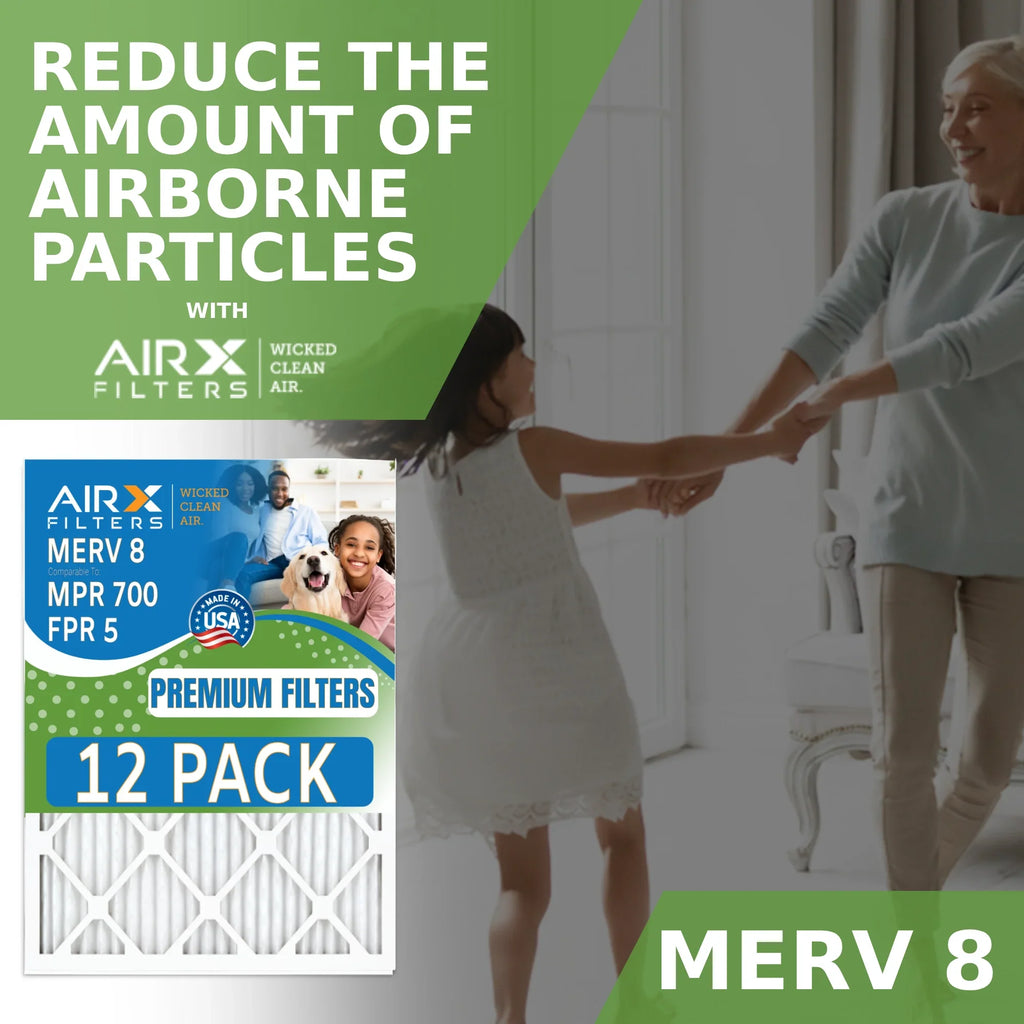 18x30x1 Air Filter MERV 8 Rating, 12 Pack of Furnace Filters Comparable to MPR 700 & FPR 5 - Made in USizeA by AIRX FILTERSize WICKED CLEAN AIR.