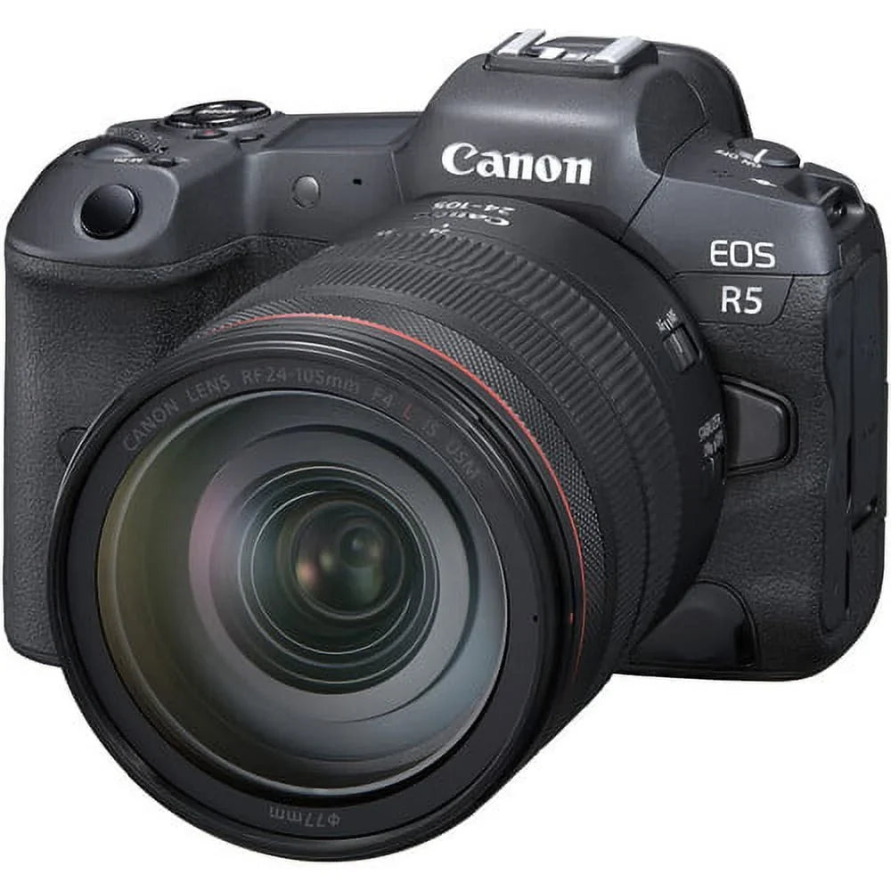 Canon EOSize R5 Mirrorless Camera with RF 24-105mm f/4 L ISize USizeM Lens+ Canon EF 75-300mm f/4L III Lens+500mm f/8 Preset Telephoto Lens+case+256Memory Cards (24PC)