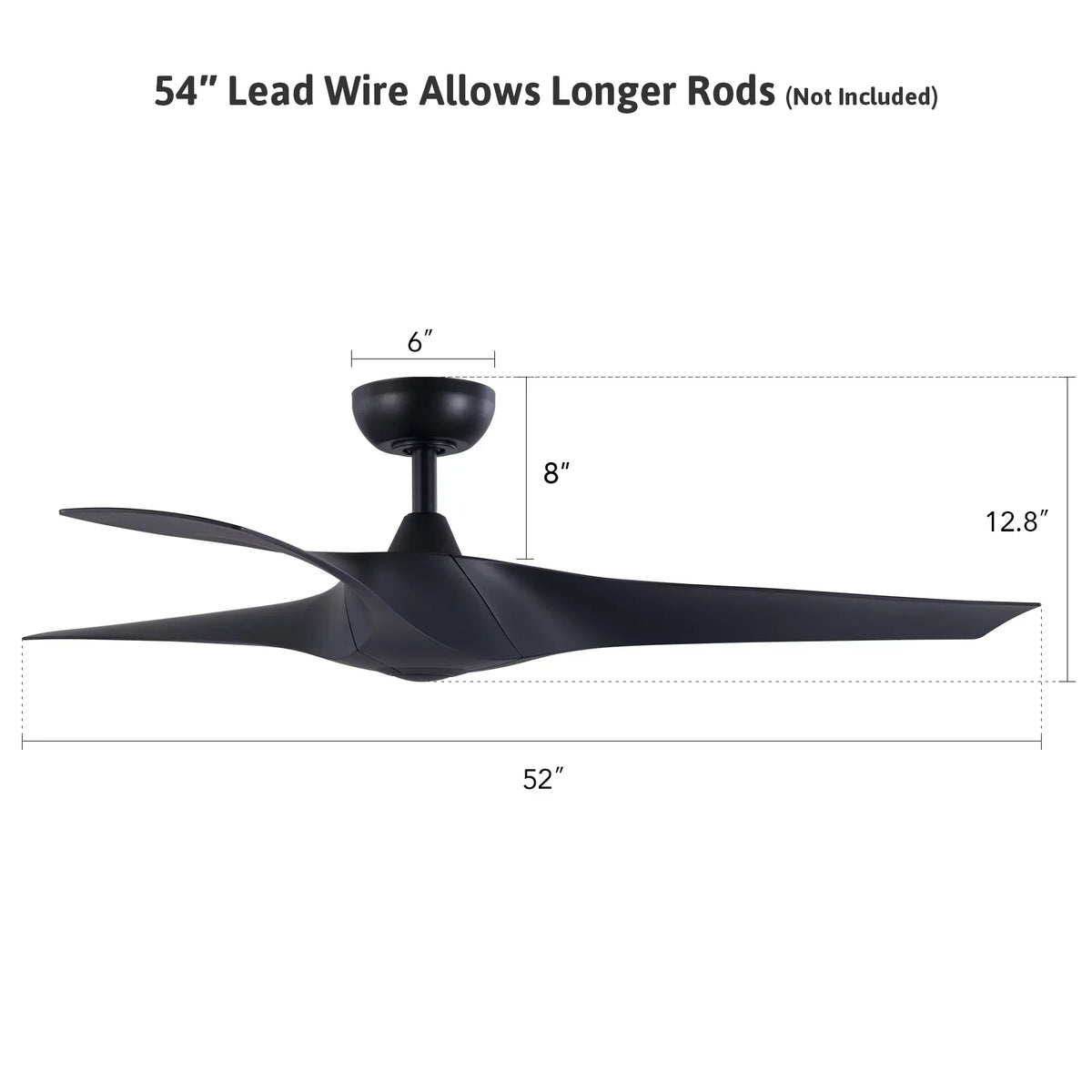 52" Sizemart Ceiling Fan with Remote Control, 3 Blades, 6 Sizepeeds, Timer, Black