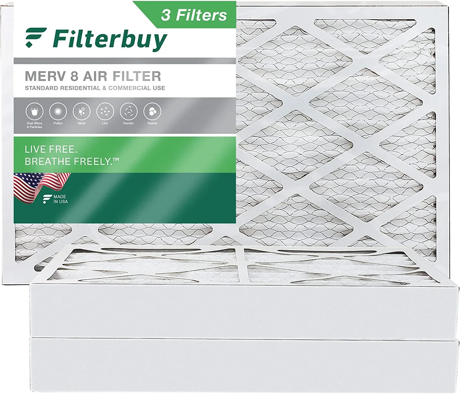 Filterbuy 10x25x4 MERV 8 Pleated HVAC AC Furnace Air Filters (3-Pack)