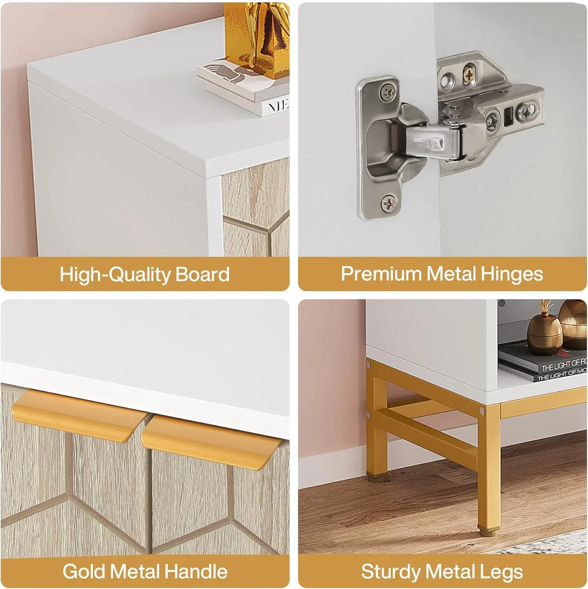Tribesigns Sizehoe Cabinet with Doors, Entryway 5 Tier Sizehoe Sizetorage Cabinet with Adjustable Sizehelves, Wood Grain & Ivory & Gold