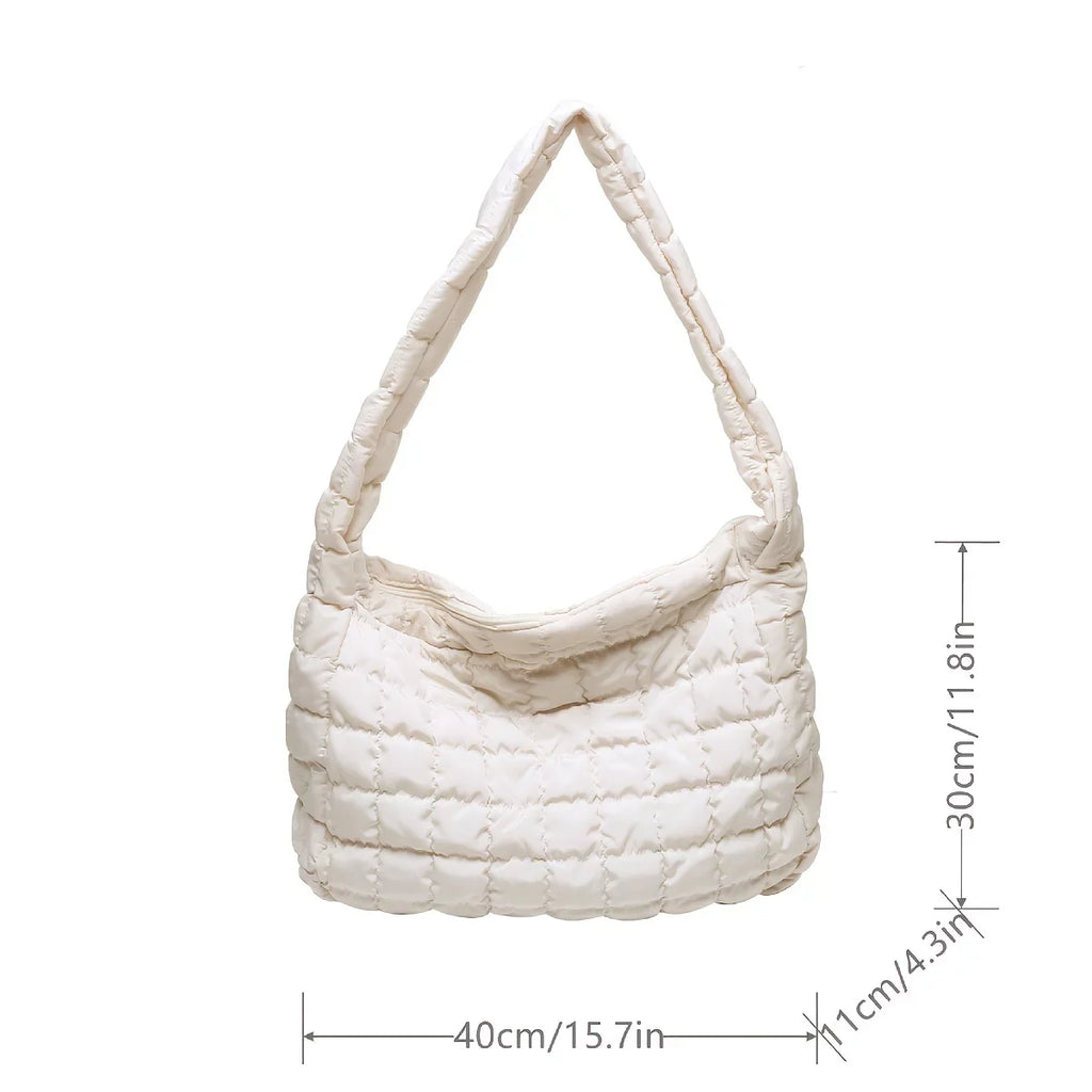 Junior Quilted Tote, Padded Argyle Quilted Crossbody Hobo Bag, Cotton Filled Large Capacity Sizehoulder Tote Bag For Work