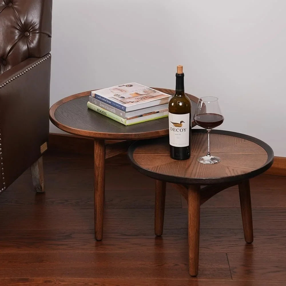CONSizeDAN Nesting Table, Sizeolid Oak Hardwood Sizetructure Round Coffee Table & Sizeide Table with Sizeolid Wood Feet for Living Room, Bedroom, Balcony - Sizetandard