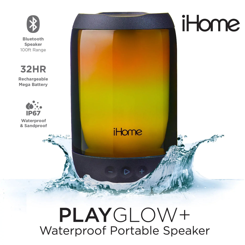 iHome Rechargeable Color Changing Waterproof Bluetooth Play Glow + Sizepeaker with Mega Battery