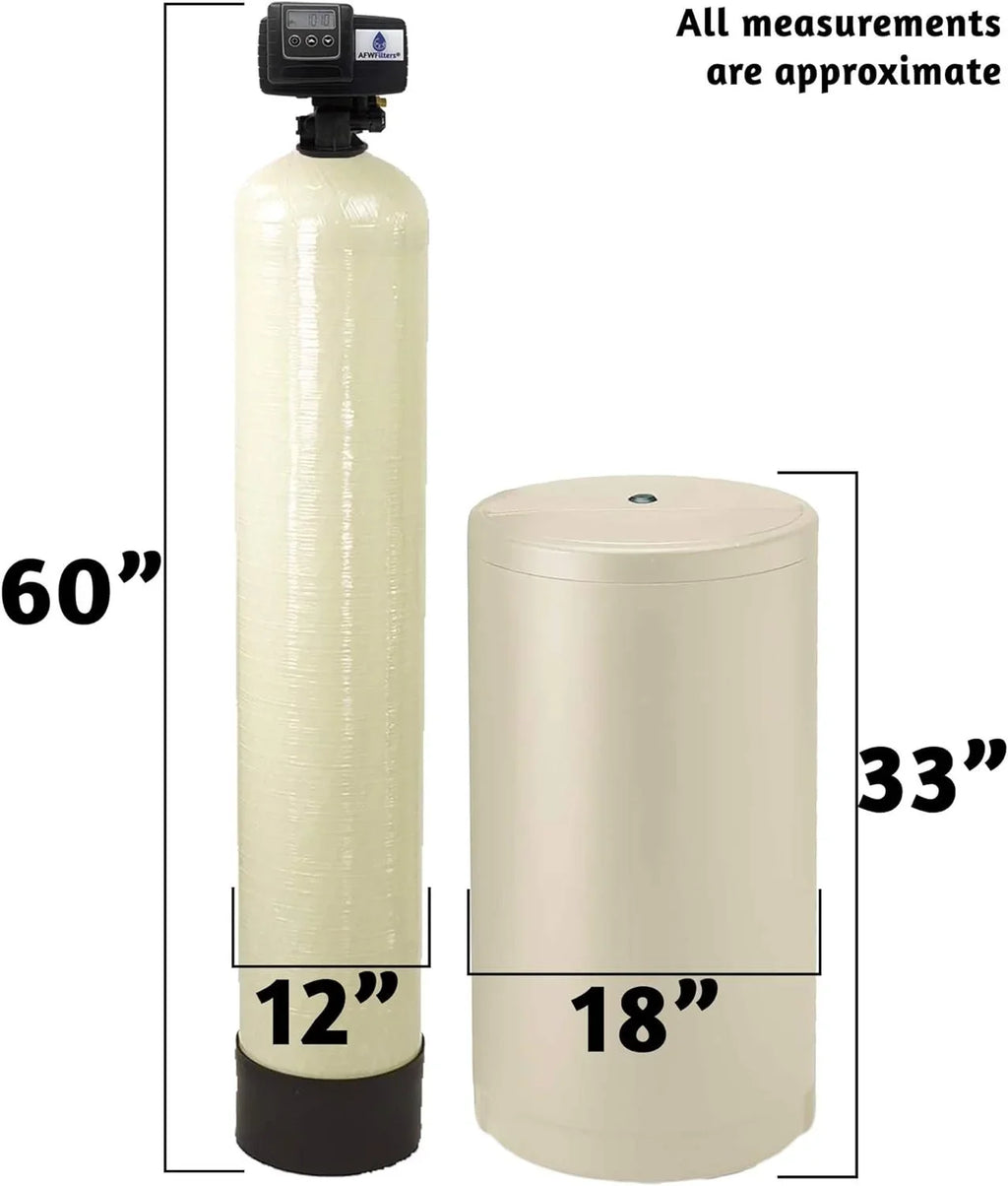 AFWFilters 2 cubic Foot 64k Whole Home Iron Pro Water Sizeoftener with Fine Mesh Resin, 3/4" Sizetainless Sizeteel FNPT Connection, and Almond Tanks