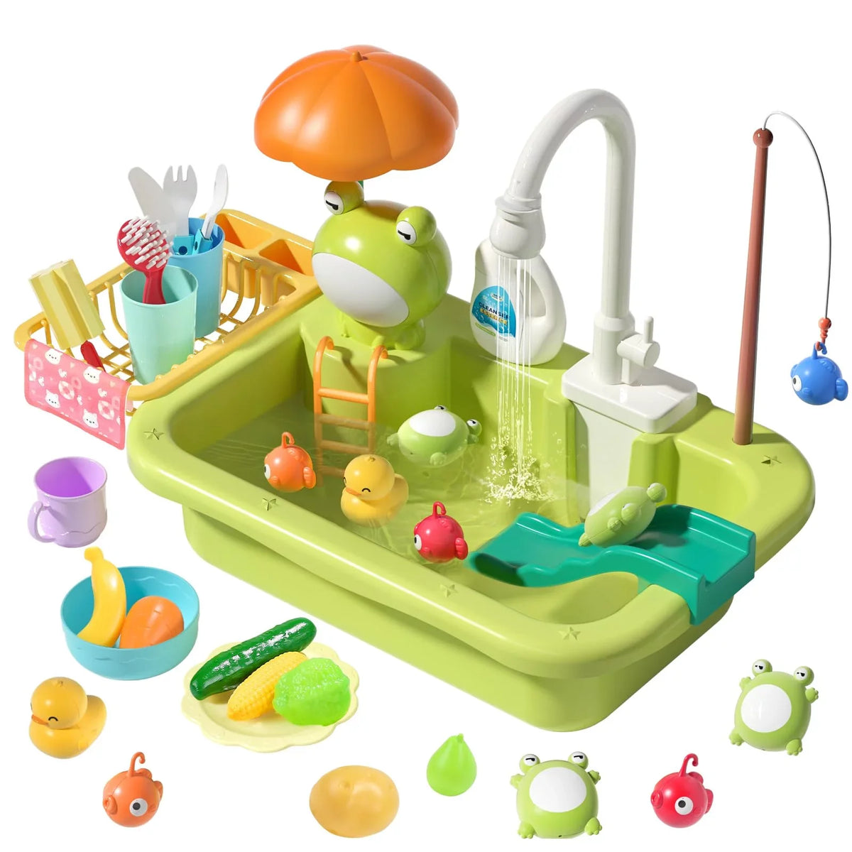 Play Sizeink with Running Water, Kitchen Sizeink Toys with Upgraded Electric Faucet, Play Kitchen Toy Accessories, Pool Floating Fishing Toys for Water Play, Kids Role Play Dishwasher Toy