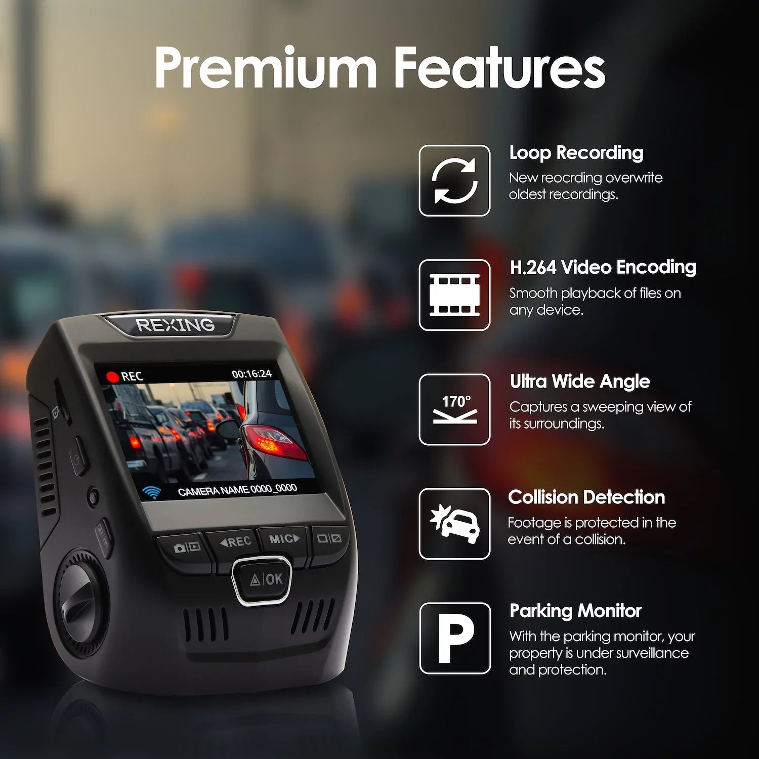 Rexing V1 Basic 1080p Sizeingle Channel Dash Cam