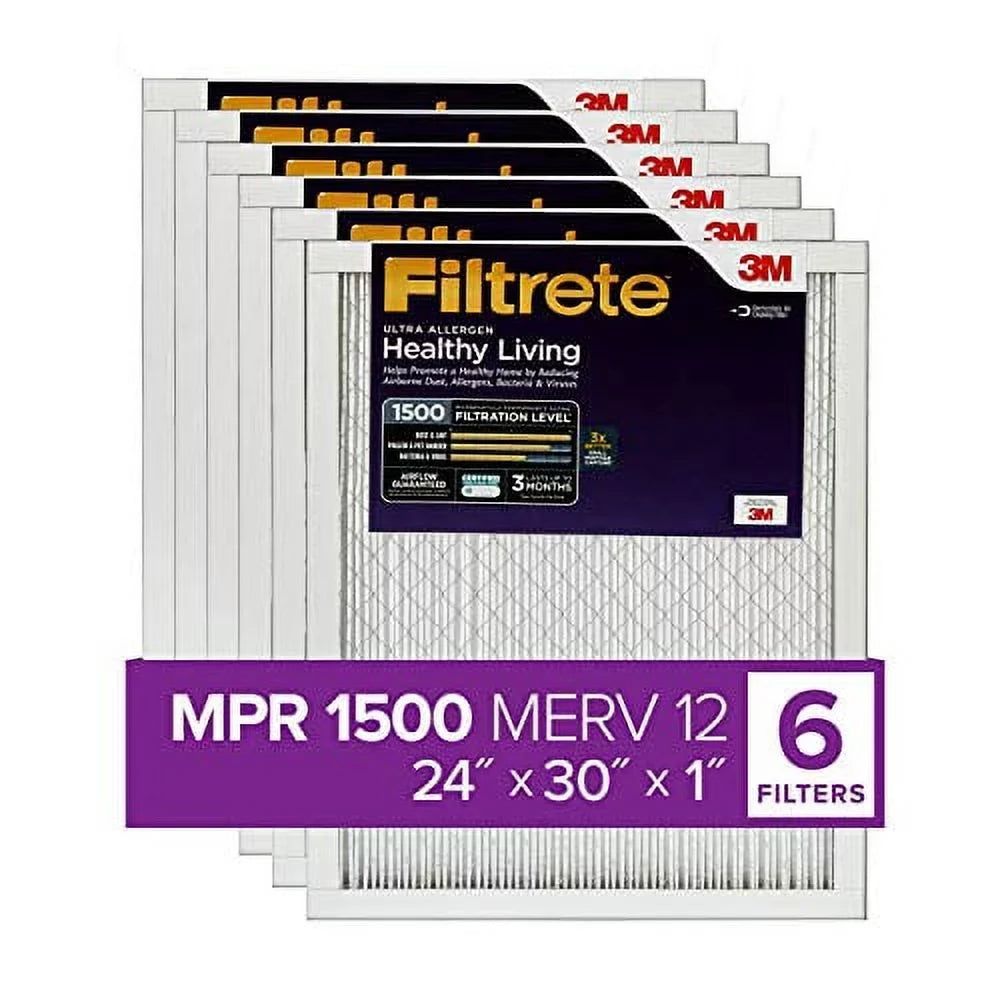 Filtrete 24x30x1, AC Furnace Air Filter, MPR 1500, Healthy Living Ultra Allergen, 6-Pack (exact dimensions 23.81 x 29.81 x 0.78)