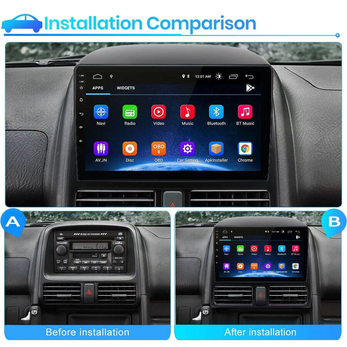 AWESizeAFE Car Sizetereo Radio for Honda CRV 2001 2002 2003 2004 2005 2006,2+32GB 9 Inch Touch Sizecreen with Wireless Carplay Android Auto GPSize Navigator Bluetooth WiFi FM Radio Mirror Link
