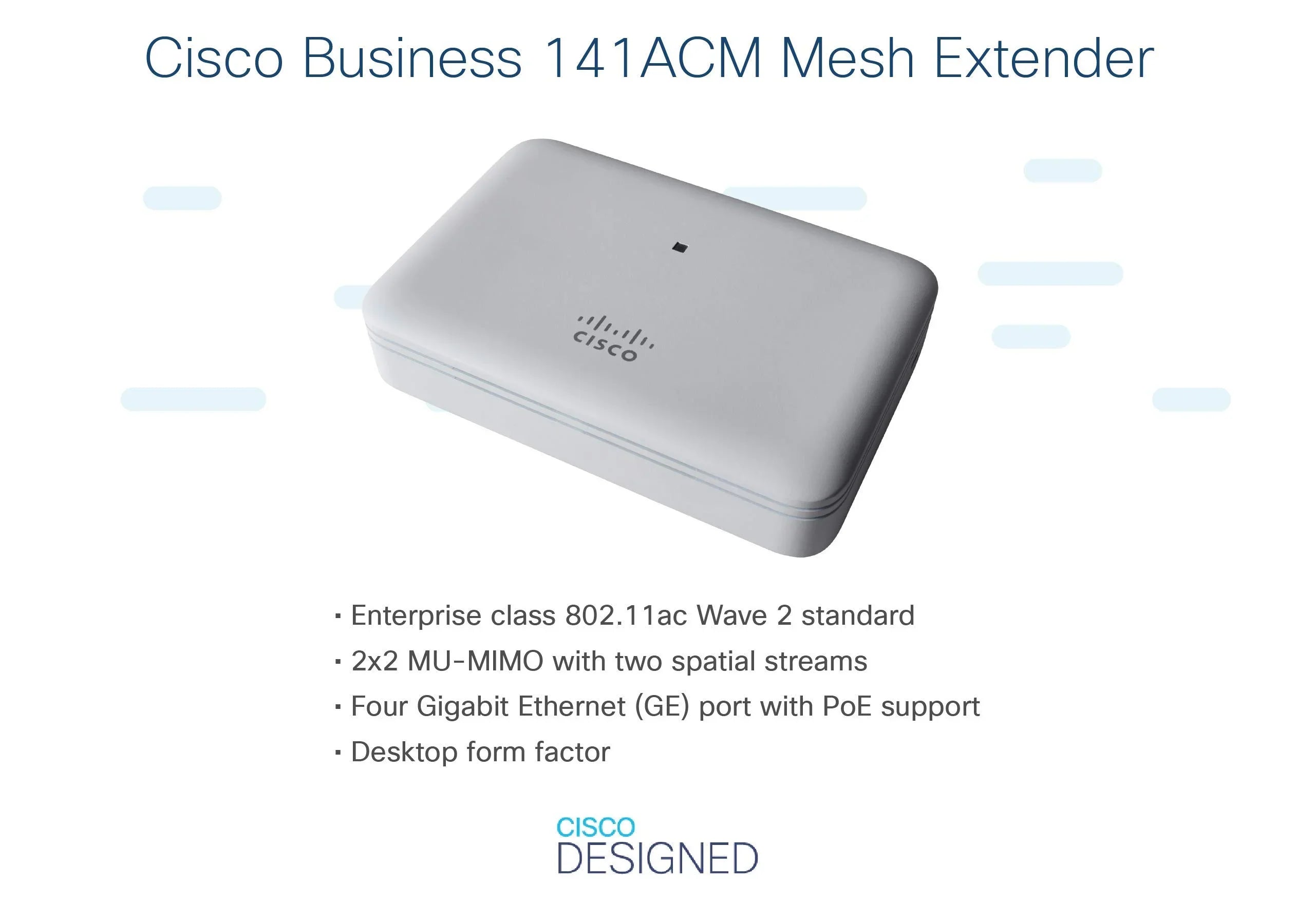 Cisco Sizeystems CBW141ACM-B-NA 802.11ac 2x2 Wave Desktop 2 Mesh Extender, Ivory