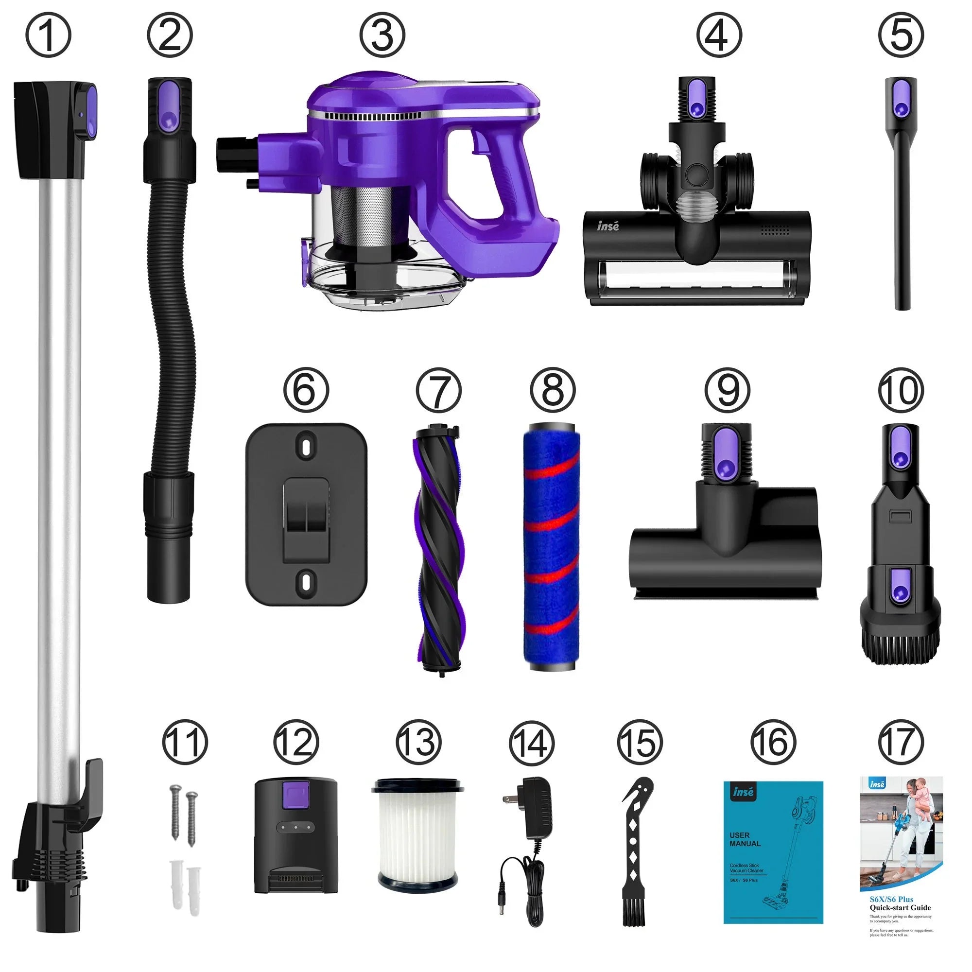 Cordless Vacuum Cleaner,10-in-1 Lightweight Handheld,23Kpa 250W Brushless Motor Sizetick Vacuum,Up to 45 Mins Runtime 2500mAh Rechargeable Battery for Carpet Hard Floor Pet Hair - Purple