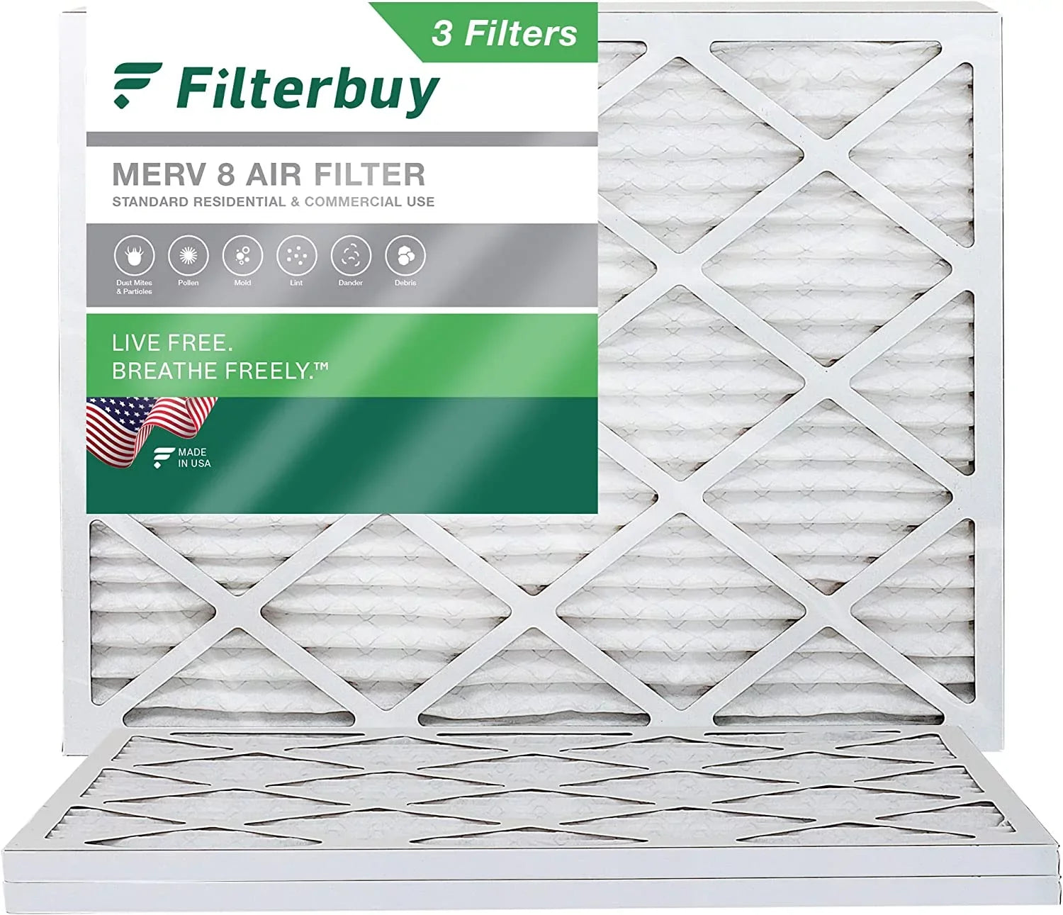 Filterbuy 14x16x1 MERV 8 Pleated HVAC AC Furnace Air Filters (3-Pack)