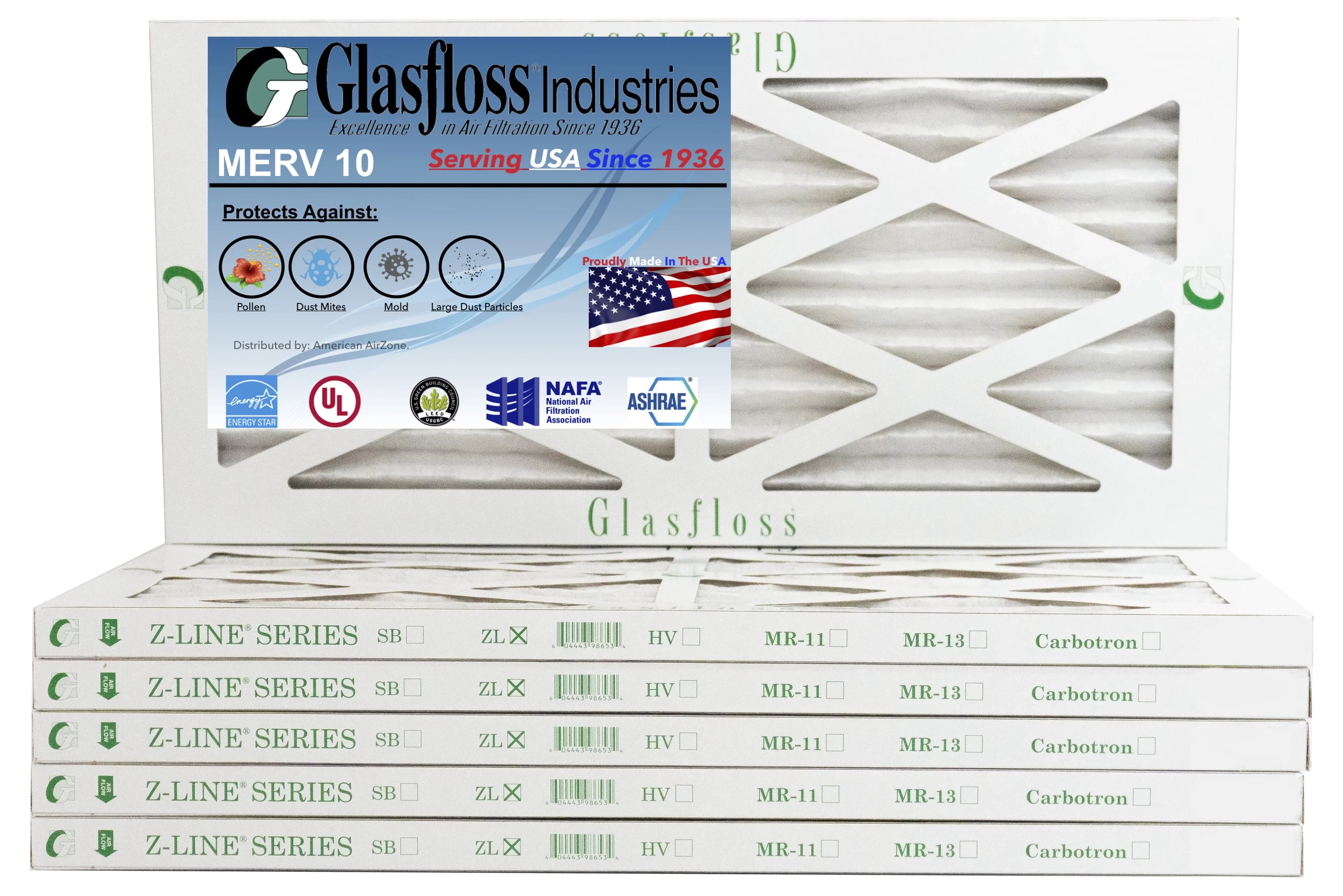 Glasfloss 6x24x1 - MERV 10 -Qty:6 - Furnace Air Filter - Made in USizeA (Actual Sizeize: 5.5 x 23.5x7/8 inch)