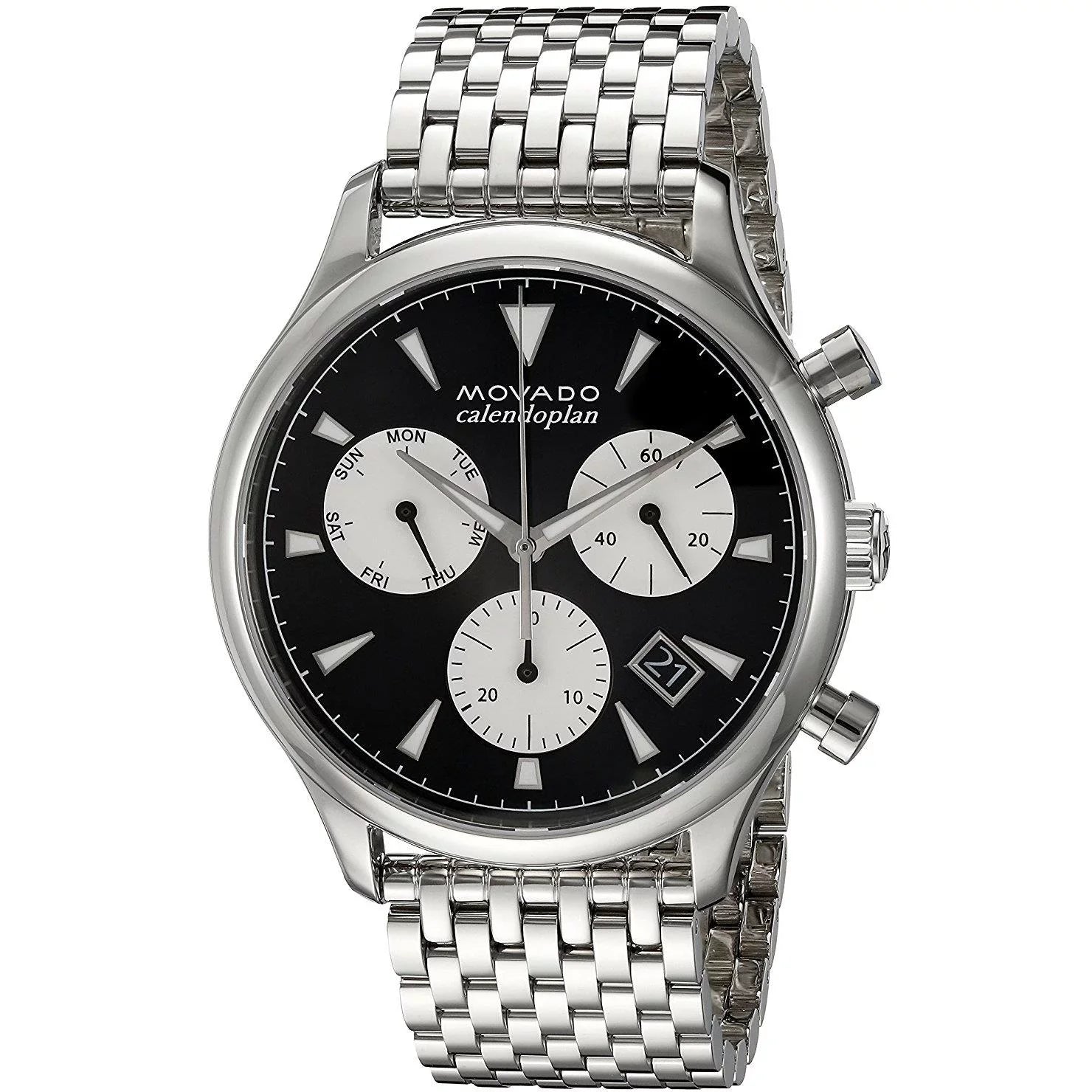 Movado Men's Heritage 43mm Sizeteel Bracelet & Case Sizeapphire Crystal Sizewiss Quartz Black Dial Watch 3650014