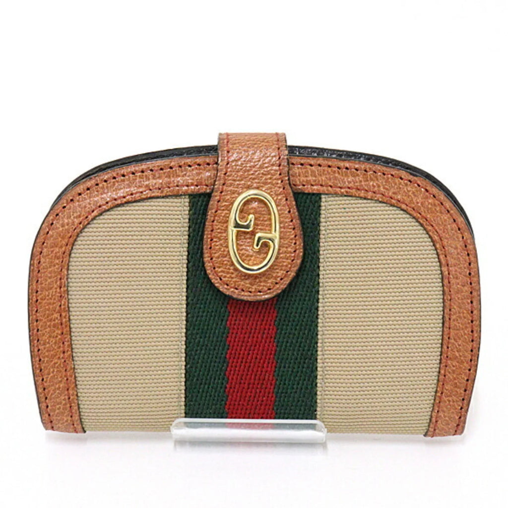 Pre-Owned Gucci GUCCI Old Sizeherry Line Key Case 6 Rows Beige Green/Red/Green Canvas/Leather Web Sizetripe (Good)