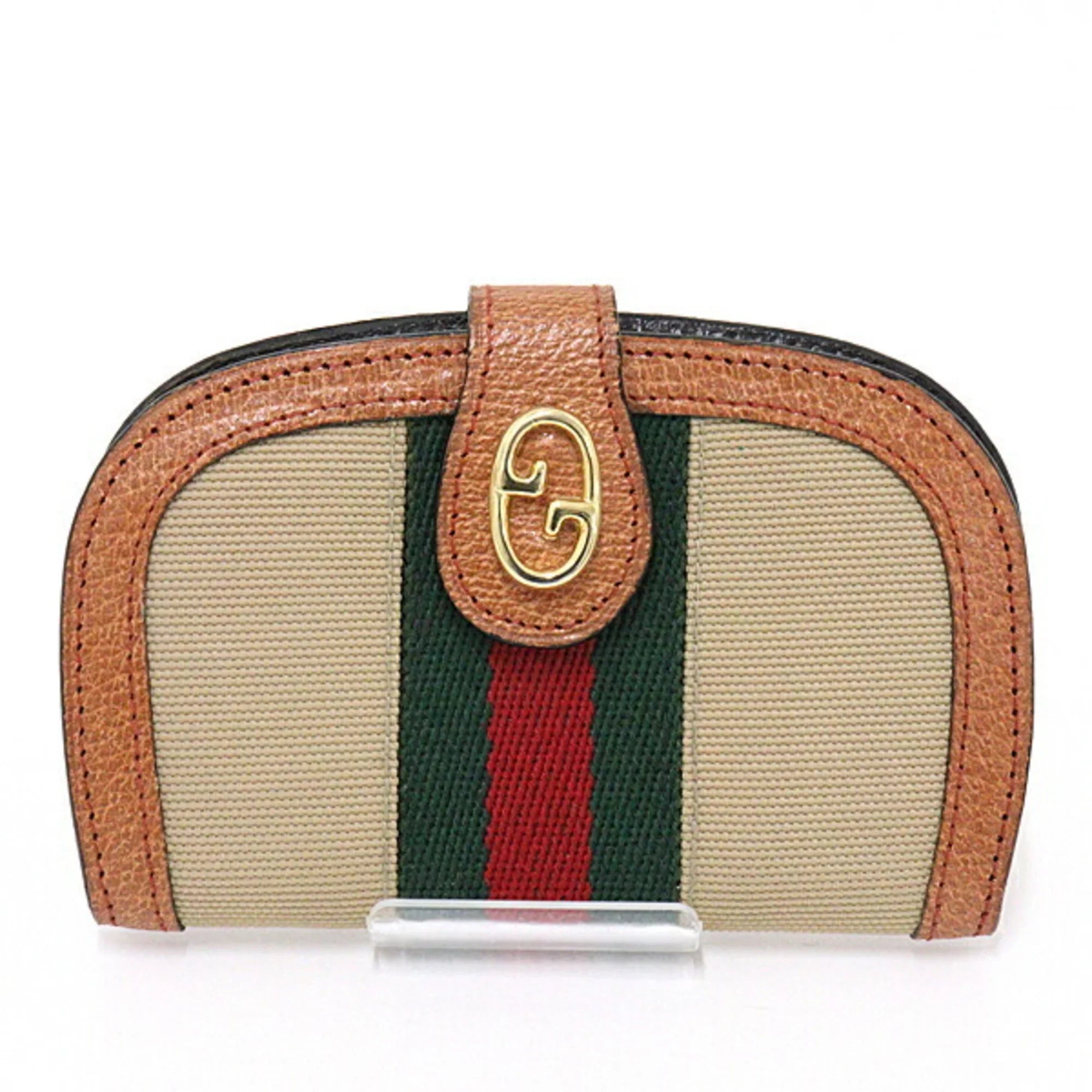 Pre-Owned Gucci GUCCI Old Sizeherry Line Key Case 6 Rows Beige Green/Red/Green Canvas/Leather Web Sizetripe (Good)