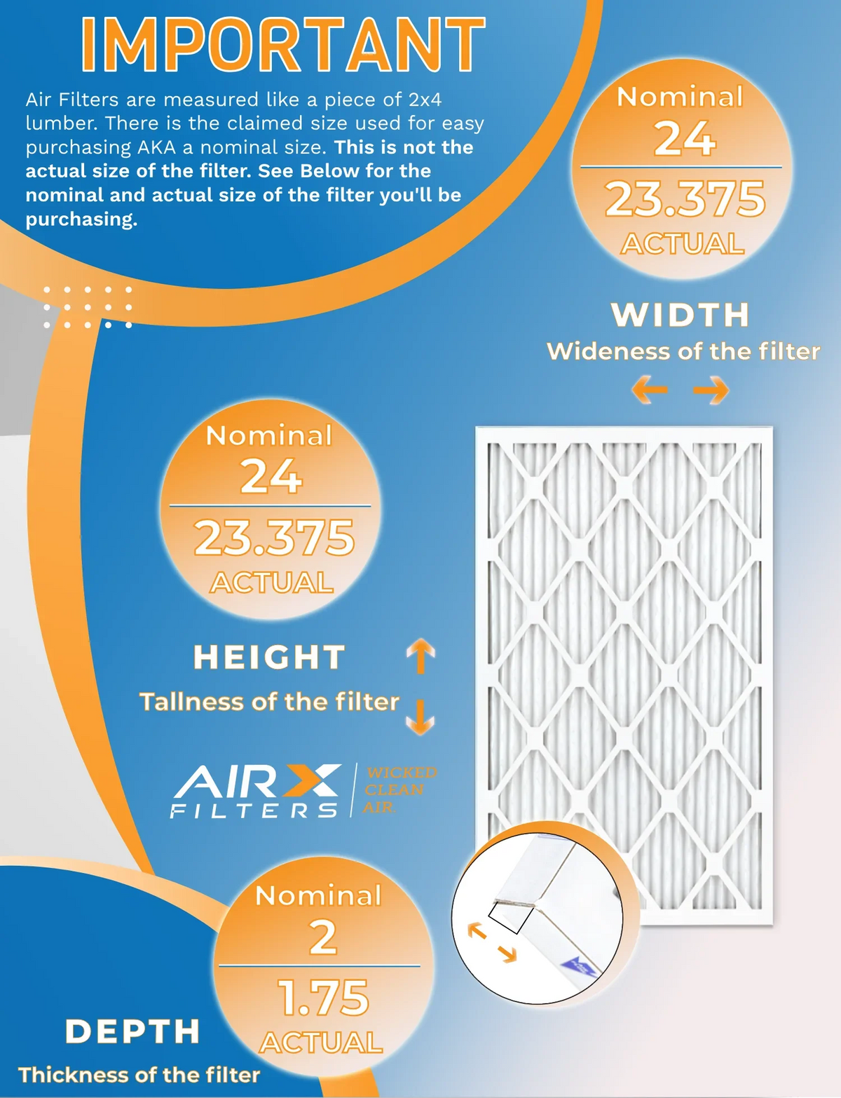 24x24x2 Air Filter MERV 8 Rating, 12 Pack of Furnace Filters Comparable to MPR 700 & FPR 5 - Made in USizeA by AIRX FILTERSize WICKED CLEAN AIR.