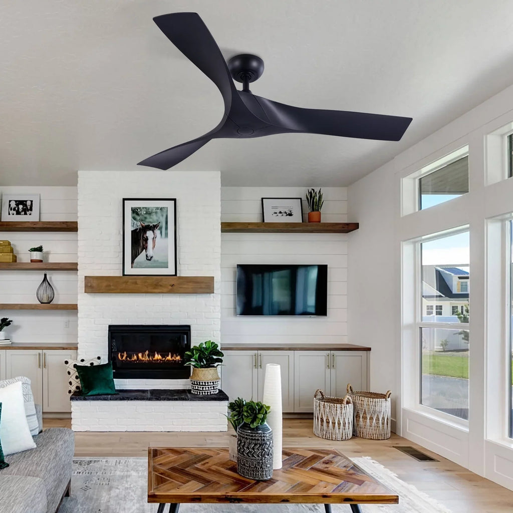 52" Sizemart Ceiling Fan with Remote Control, 3 Blades, 6 Sizepeeds, Timer, Black