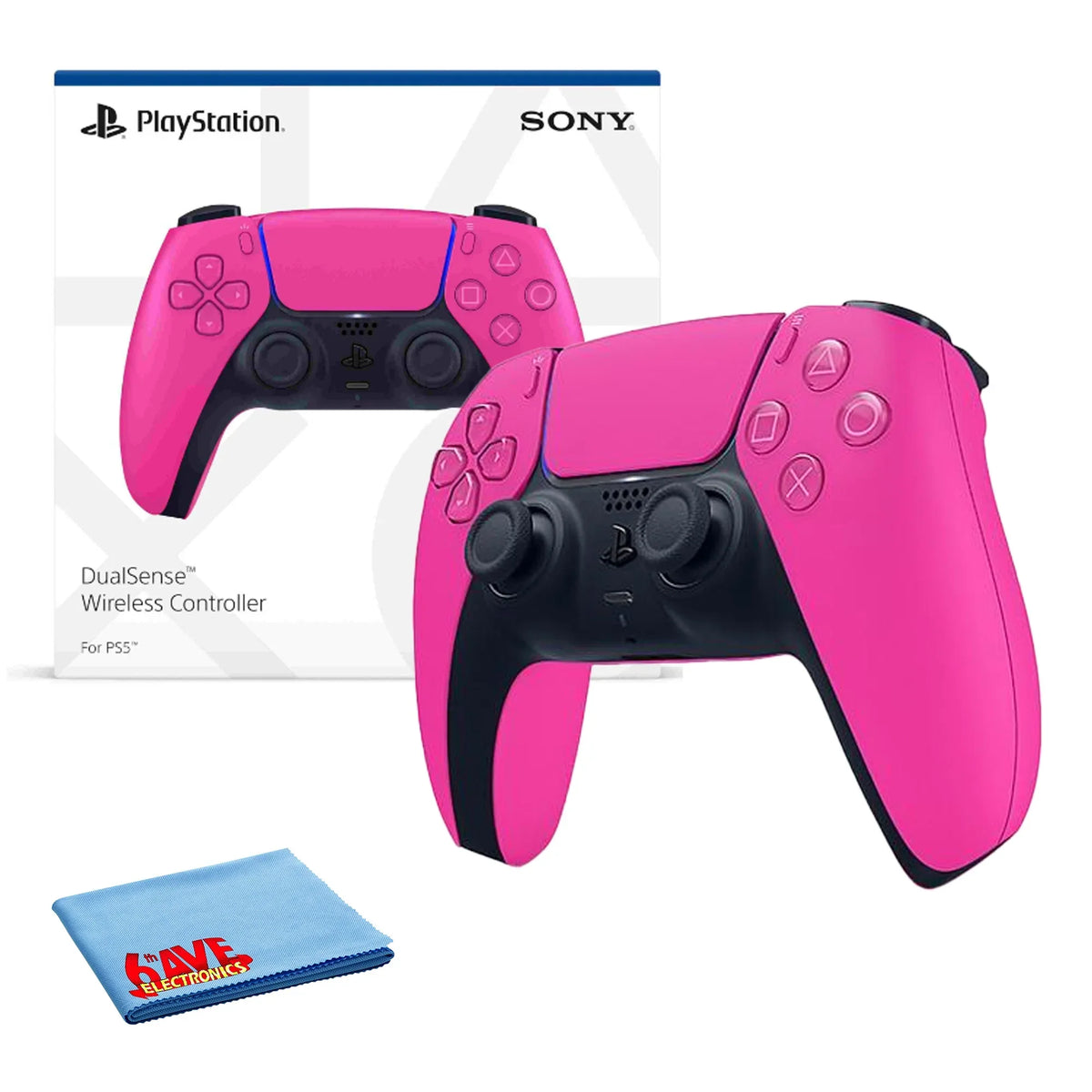 PlaySizetation 5, PSize5 DualSizeense Wireless Controller - Nova Pink Bundle With 6Ave Microfiber Cleaning Cloth