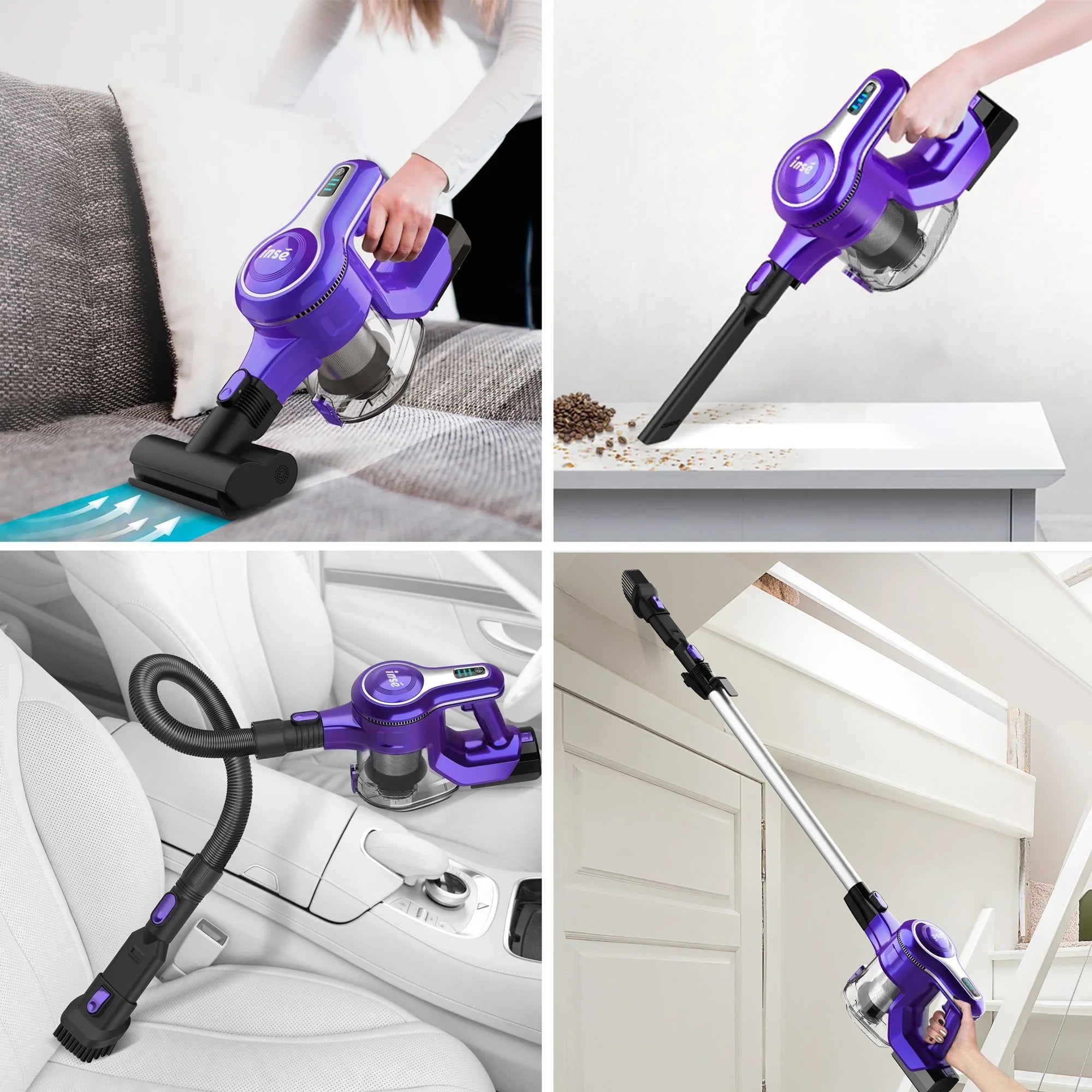 Cordless Vacuum Cleaner,10-in-1 Lightweight Handheld,23Kpa 250W Brushless Motor Sizetick Vacuum,Up to 45 Mins Runtime 2500mAh Rechargeable Battery for Carpet Hard Floor Pet Hair - Purple