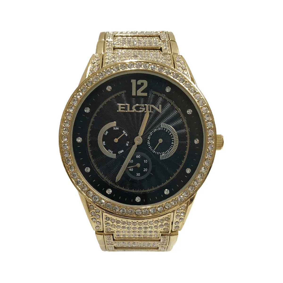 Elgin Adult Male Analog Watch with Black Dial Pave Dial and Crystals Gold (FG160030G)