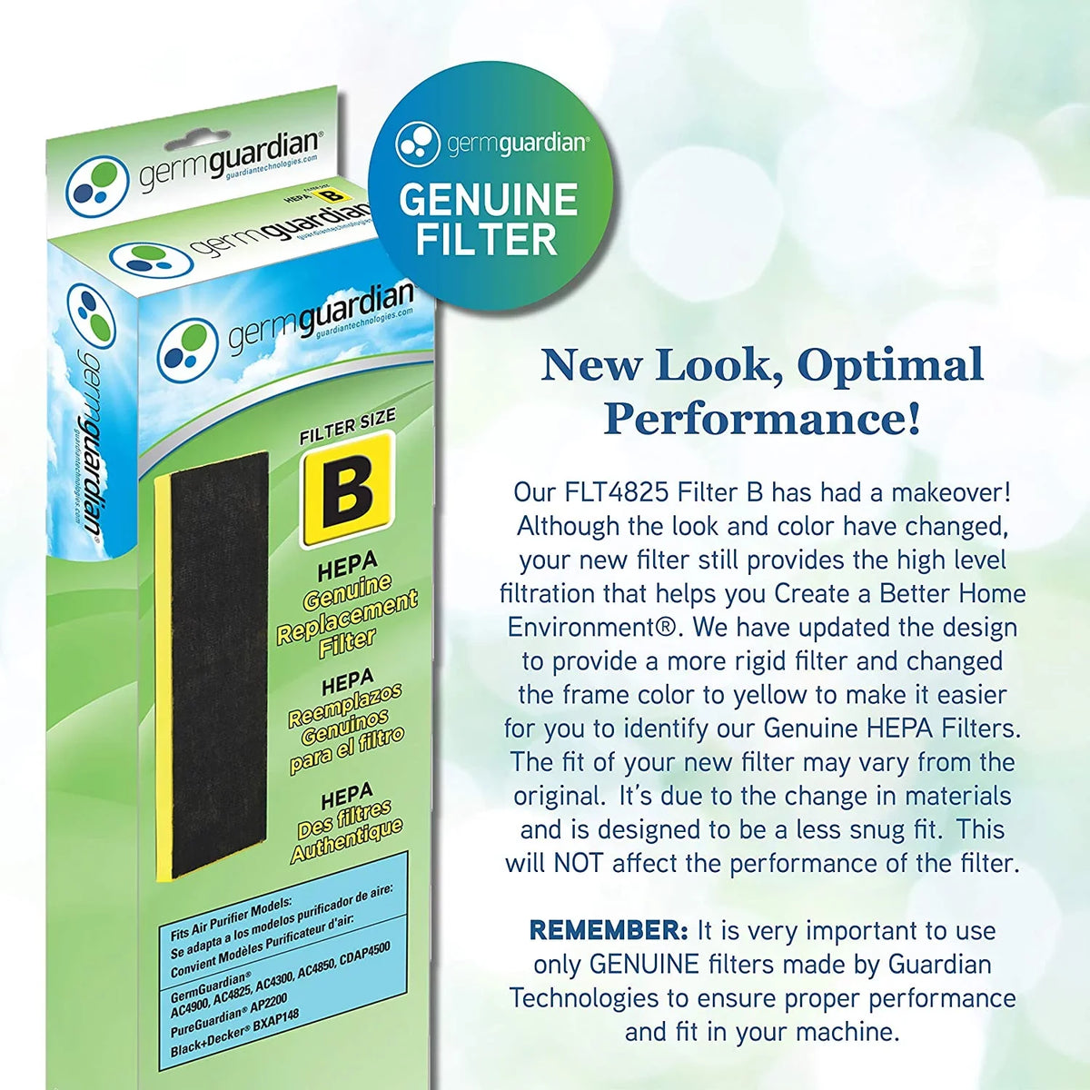 Germ Guardian FLT4825 HEPA GENUINE Air Purifier Replacement Filter B for GermGuardian AC4300BPTCA, AC4900CA, AC4825, AC4825DLX, AC4850PT, CDAP4500BCA, CDAP4500WCA and More, 1-Pack