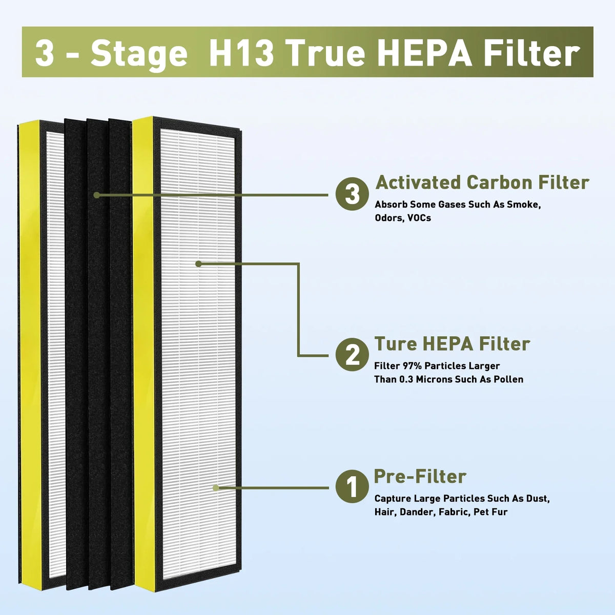 2 Pack FLT5000 FLT5250PT FLT5111 HEPA Replacement Filter C, Compatible with GermGuardian AC5000E AC5250PT AC5300B AC5350B CDAP5500 Air Purifier, True HEPA and Activated Carbon Filter, 2 Hepa+10 Carbon