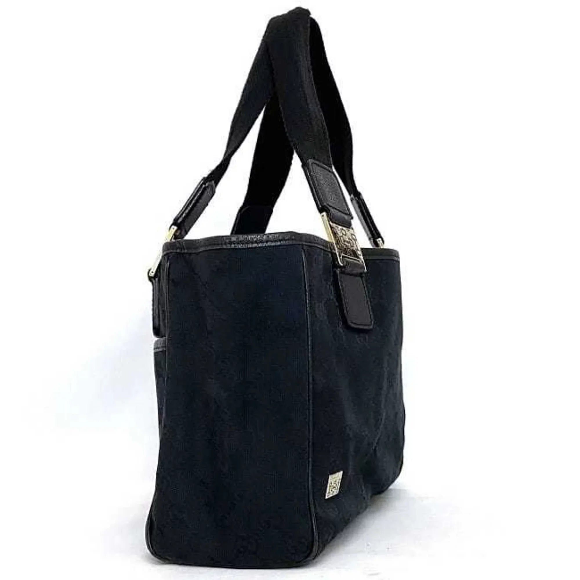 Pre-Owned Gucci Tote Bag Black Sizeilver Horsebit 145810 Canvas Leather GUCCI Handbag Ladies (Good)