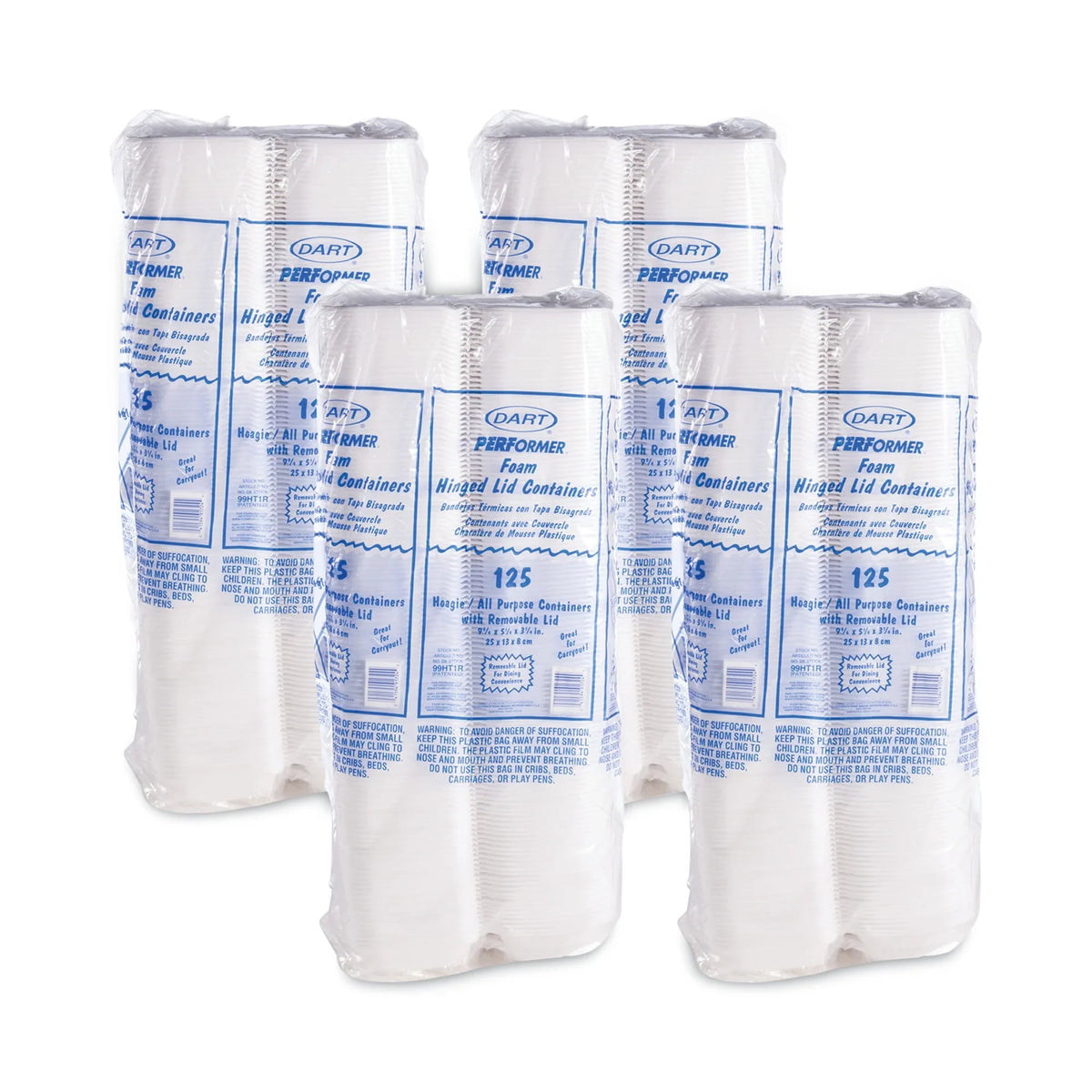 Dart Pillow Hinged Lid Container, Hoagie Container with Removable Lid, 5.3 x 9.8 x 3.3, Ivory, 125/Bag, 4 Bags/Carton -DCC99HT1R