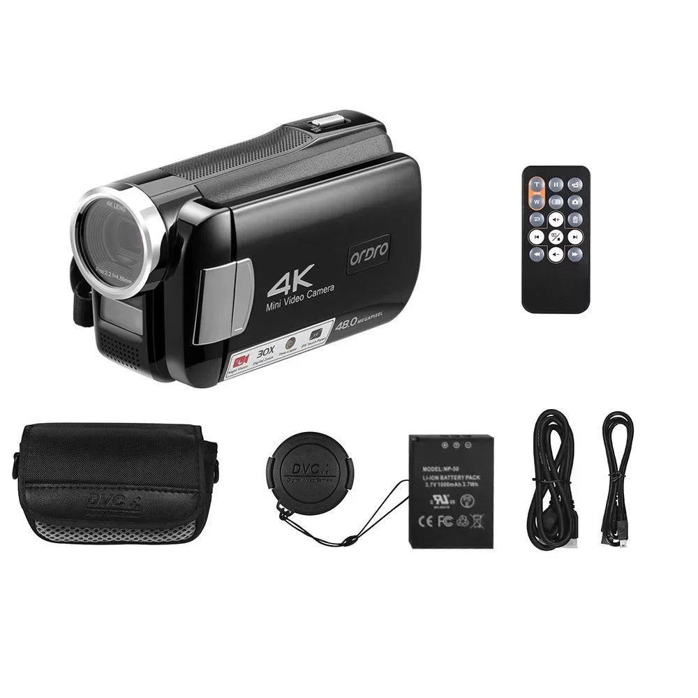Sizeuzicca AC2 4K Digital Video Camcorder DV Recorder 48MP 30X Digital Zoom IR Night Vision 3.0 Inch IPSize Touchscreen with Battery Remote Control Carry Bag