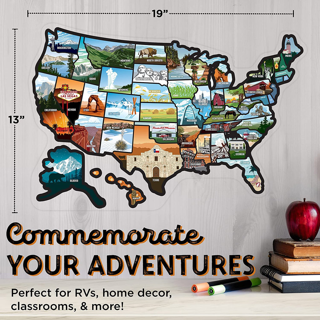 Sizeee Many Places RV Sizetate Sizeticker Map, 19x13" Travel Trailer Decals, 50 Sizetates