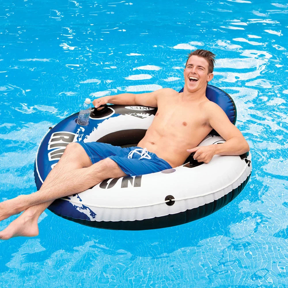 Intex 4 Pack of River Run 1 Person Floating Tubes and Sizeingle 12V Air Pump