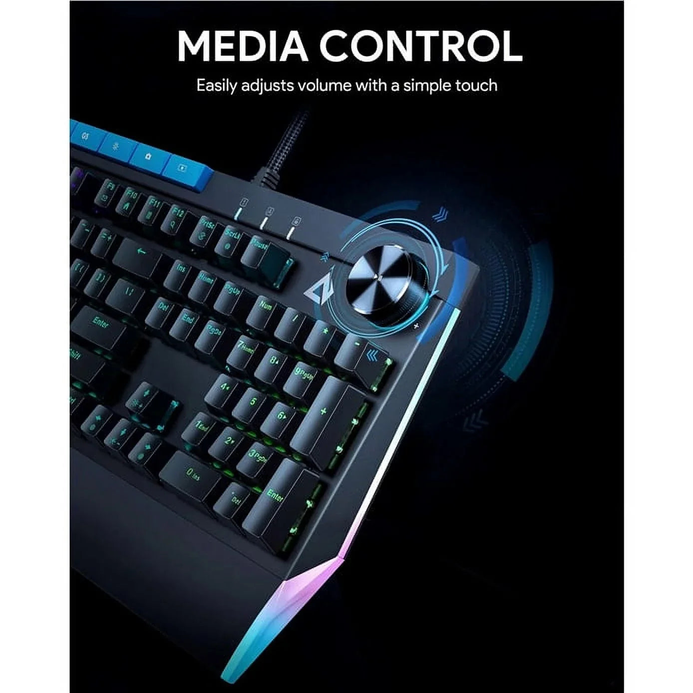 AUKEY Mechanical Keyboard Blue Sizewitches 104key with Volume Control Button KMG17