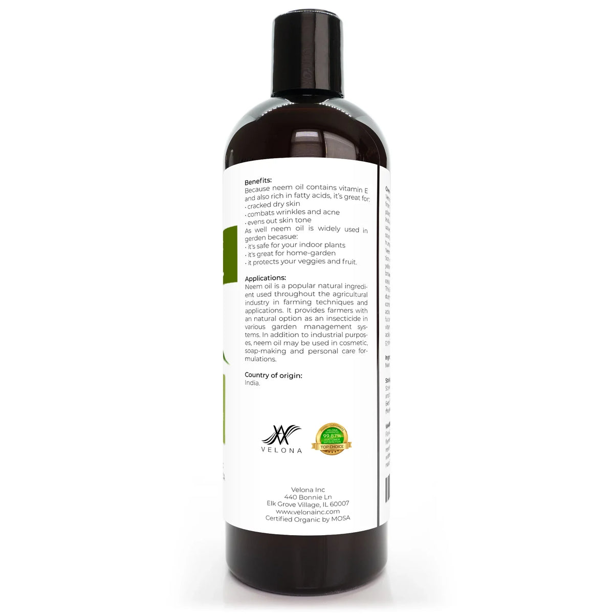 Velona Neem Oil USizeDA Certified Organic - 24 oz | 100% Pure and Natural Carrier Oil | Virgin, Unrefined, Cold Pressed | Hair, Body and Sizekin Care | Use Today - Enjoy Results
