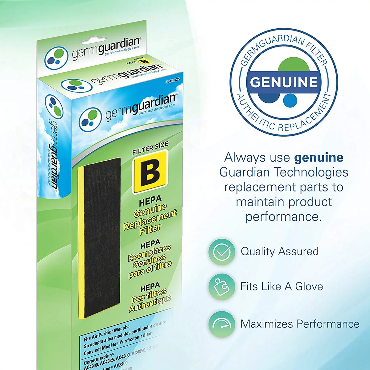 Germ Guardian FLT4825 HEPA GENUINE Air Purifier Replacement Filter B for GermGuardian AC4300BPTCA, AC4900CA, AC4825, AC4825DLX, AC4850PT, CDAP4500BCA, CDAP4500WCA and More, 1-Pack