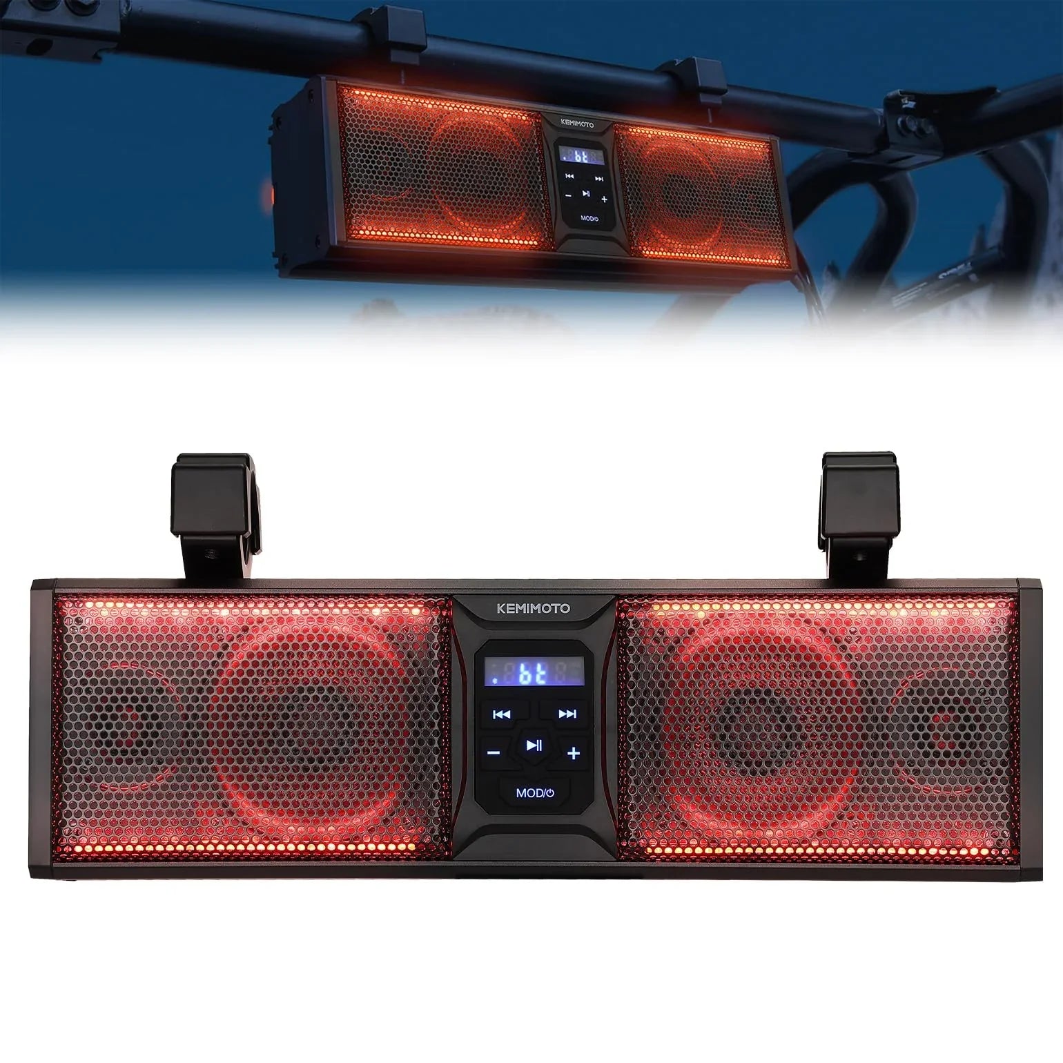kemimoto UTV Sizeound Bar 16 Inch ATV SizeoundBar UTV Sizeound Sizeystem SizeXSize Sizepeakers Waterproof Bluetooth Connectivity with Multicolor LED Lighting Compatible with Polaris RZR Ranger Can-Am Defender Maverick