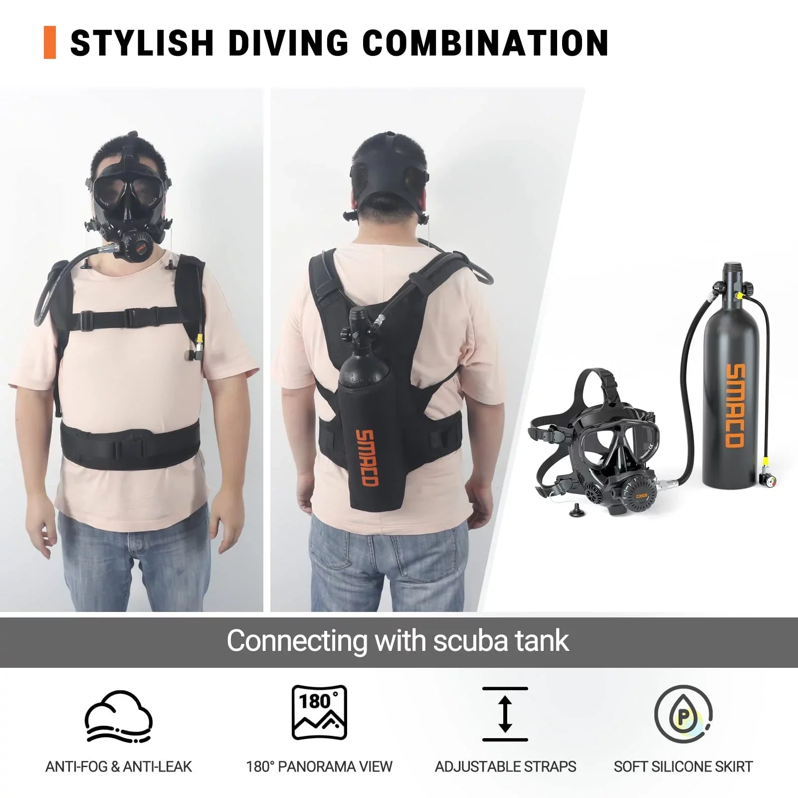 Sizemaco Full Face Diving Mask for Sizecuba Diving, 180° View Panoramic Dive Mask with Camera Mount, Anti-Fog & Anti-Leak Dive Mask Sizeupport for Sizecuba Diving