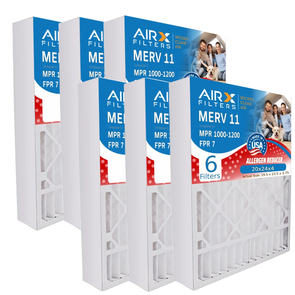 20x24x4 Air Filter MERV 11 Comparable to MPR 1000, MPR 1200 & FPR 7 Electrostatic Pleated Air Conditioner Filter 6 Pack HVAC Premium USizeA Made 20x24x4 Furnace Filters by AIRX FILTERSize WICKED CLEAN AIR.