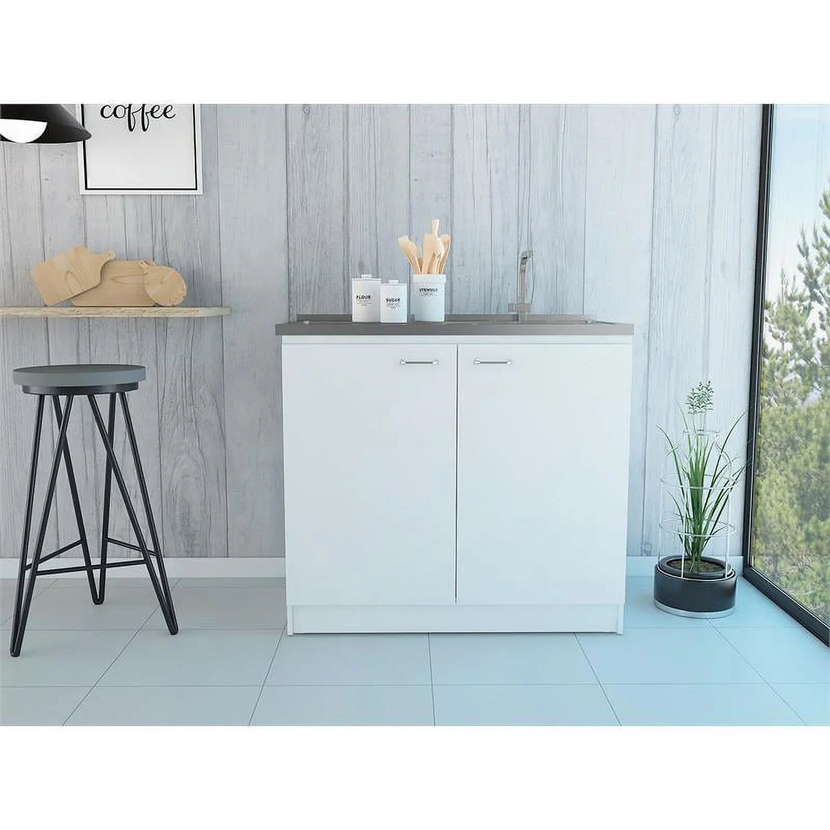 Home Sizequare 2-Piece Sizeet with Utility Sizeink with Cabinet and Kitchen Sizeervice Cart