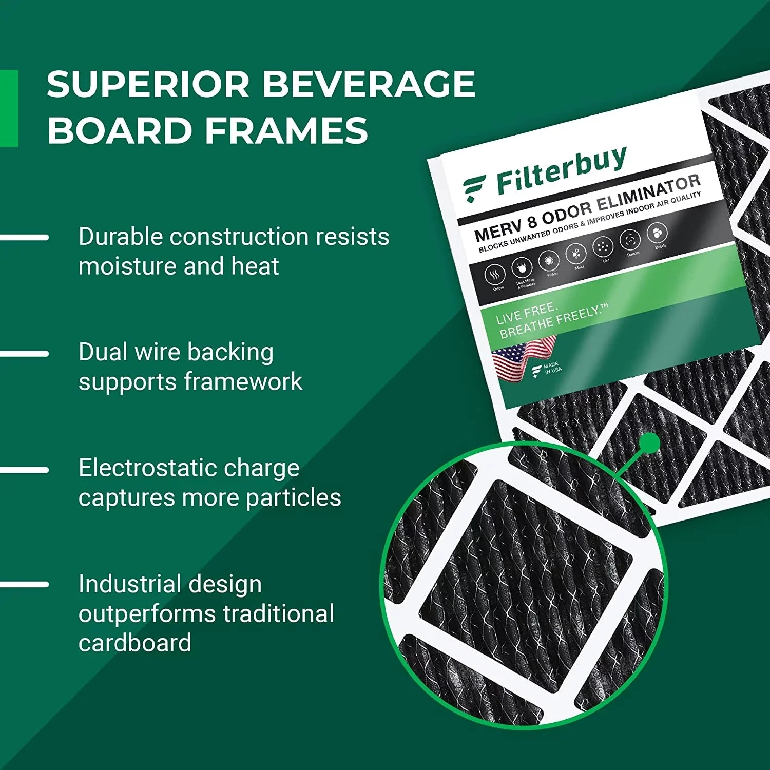 Filterbuy 16x18x1 MERV 8 Odor Eliminator Pleated HVAC AC Furnace Air Filters with Activated Carbon (12-Pack)