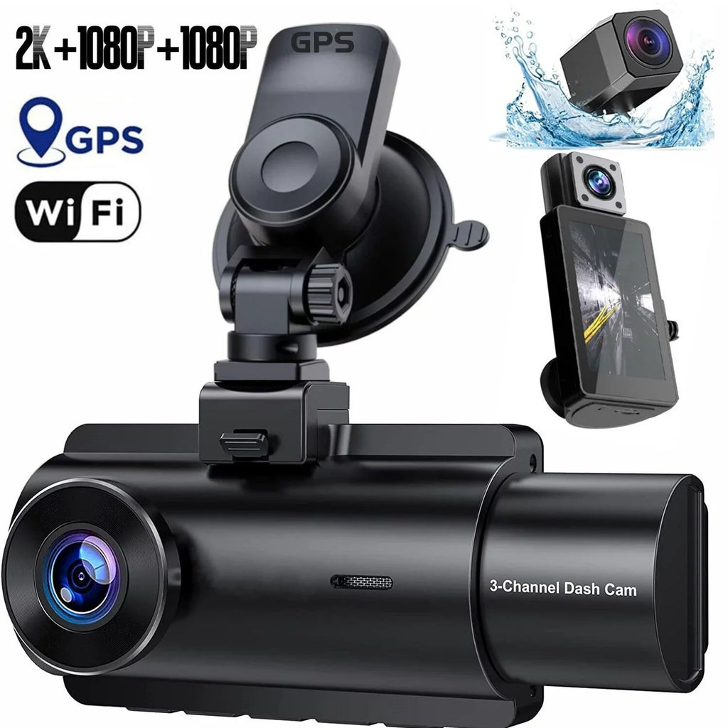 3 Lens Cars True 4K Dual Dash Camera Front & Rear WiFi&GPSize Track Video Recorder