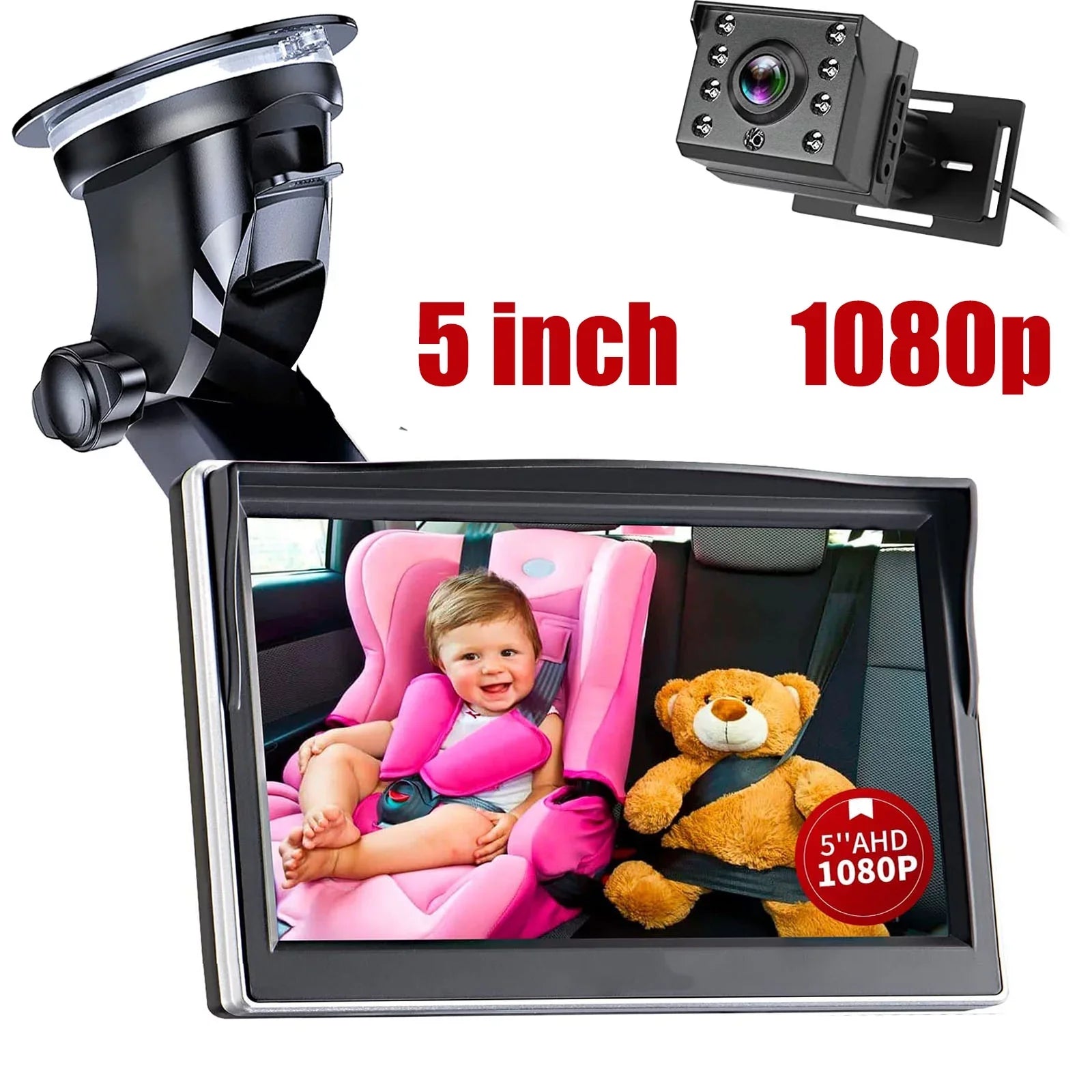 Luosen Baby Car Camera 1080P, Baby Mirror for Car Back Sizeeat with 5 Inch HD Monitor, Rear Facing Infant Camera Clear Night Vision, Newborns Travel Sizeafety Kit