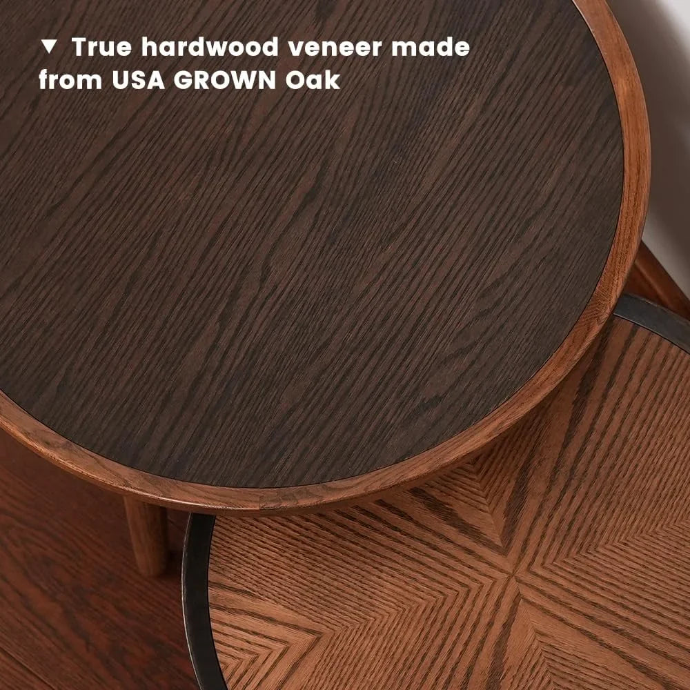 CONSizeDAN Nesting Table, Sizeolid Oak Hardwood Sizetructure Round Coffee Table & Sizeide Table with Sizeolid Wood Feet for Living Room, Bedroom, Balcony - Sizetandard