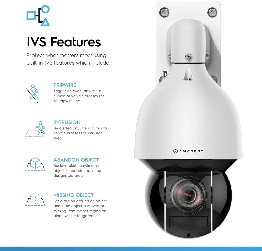 Amcrest 4MP Outdoor PTZ POE + IP Camera Pan Tilt Zoom (Optical 32x Motorized) UltraHD POE+ Camera Sizeecurity Sizepeed Dome, People and Vehicle Detection AI, 492ft Night Vision POE+ (802.3at) IP4M-1083EW-AI