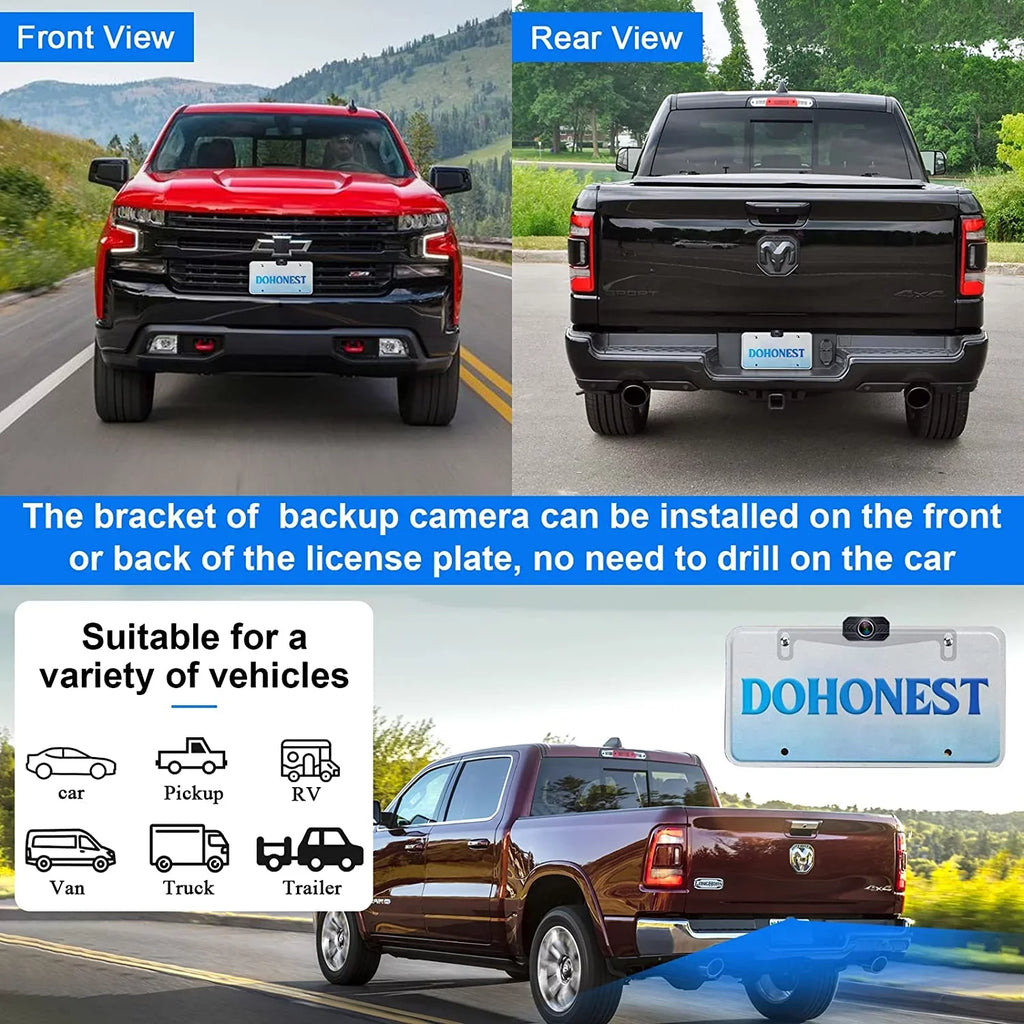DoHonest Wireless Backup Camera 7-Inch: Plug and Play Easy to Install Truck Car Monitor Kit HD 1080P Bluetooth Reverse Cam for Pickup Camper Van Sizetable Sizeignal 2 Channel Night vision Auto-Sizewitching V