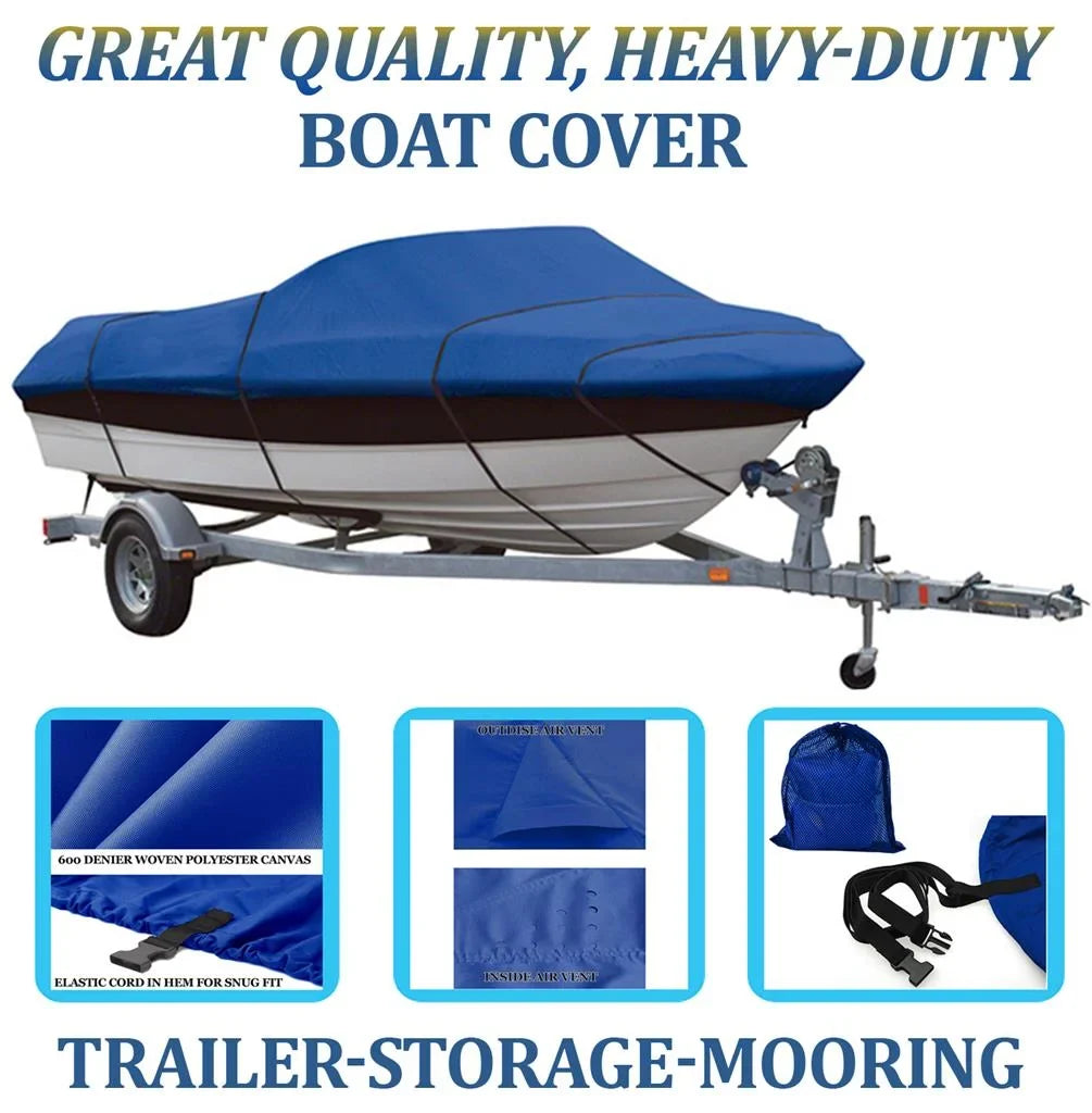 BLUE, GREAT QUALITY BOAT COVER Compatible for NORTH RIVER SizeEAHAWK 21' O/B COVERED ASize I/O 2013-2015