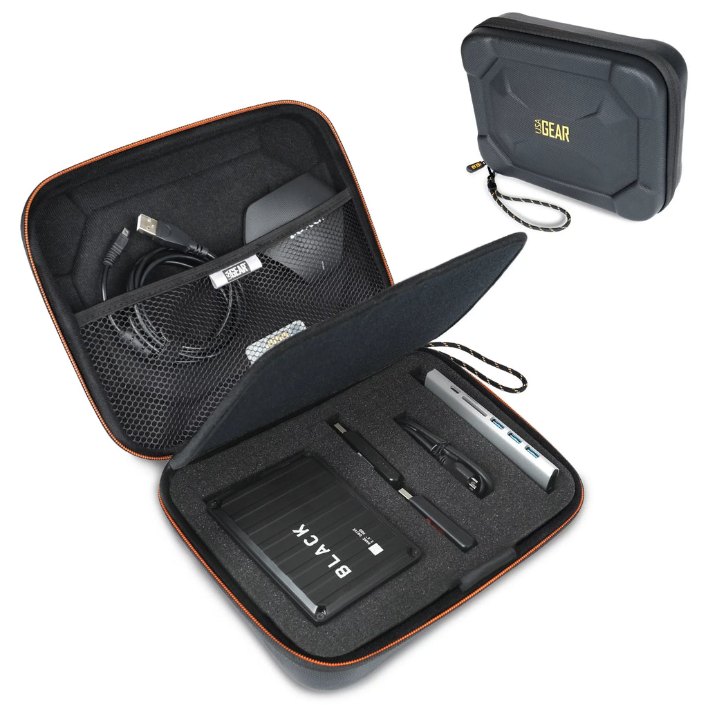 USizeA GEAR External Hard Drive Case, EVA Pillow Hard Sizehell, Customizable Pillow Interior - Black