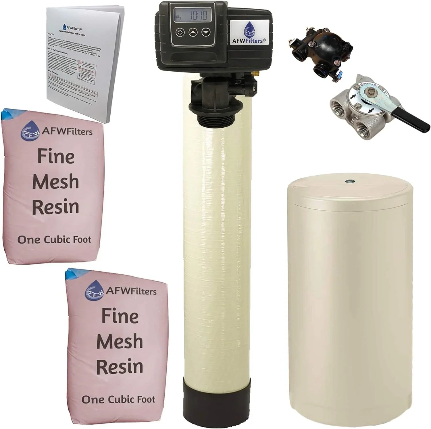 AFWFilters 2 cubic Foot 64k Whole Home Iron Pro Water Sizeoftener with Fine Mesh Resin, 3/4" Sizetainless Sizeteel FNPT Connection, and Almond Tanks