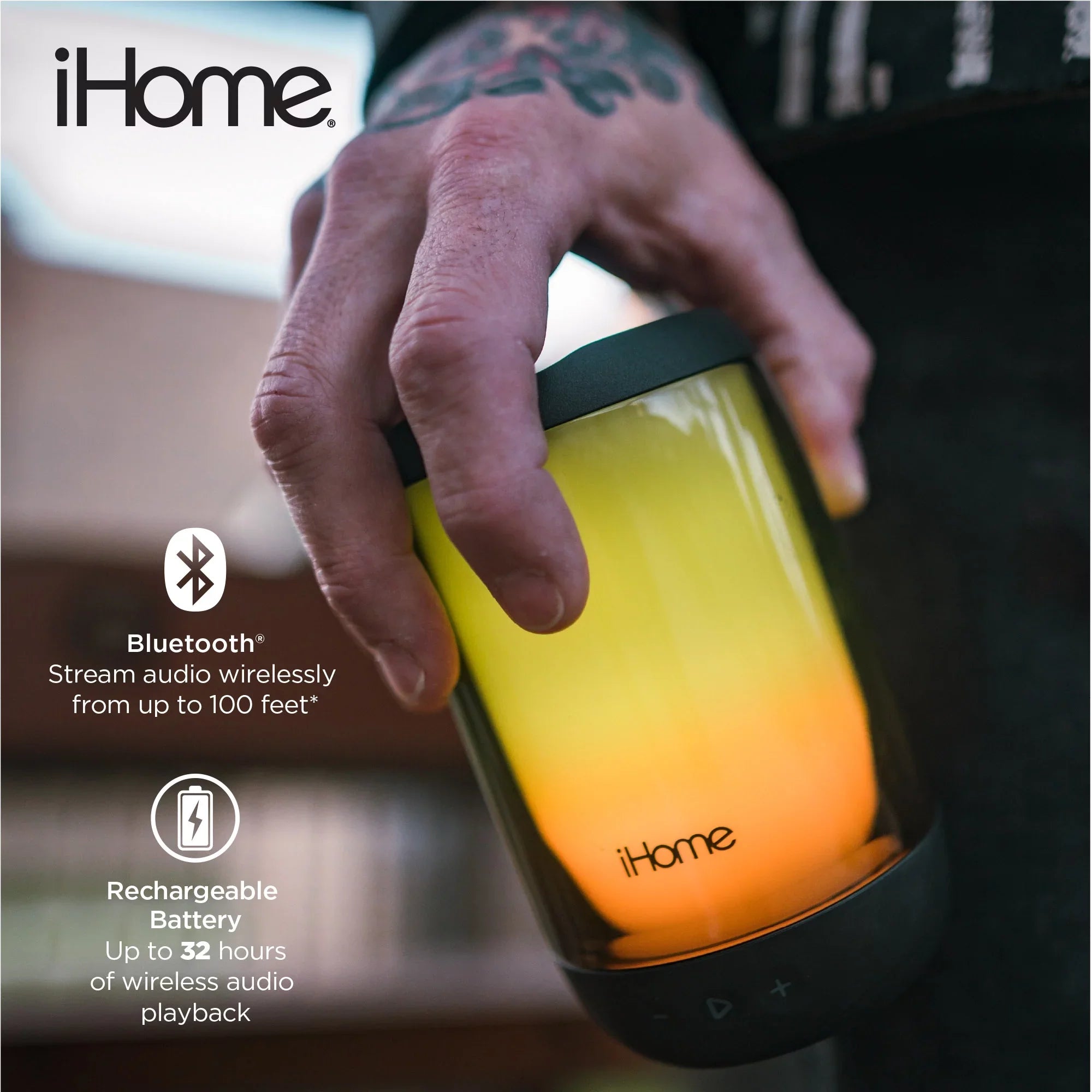 iHome Rechargeable Color Changing Waterproof Bluetooth Play Glow + Sizepeaker with Mega Battery