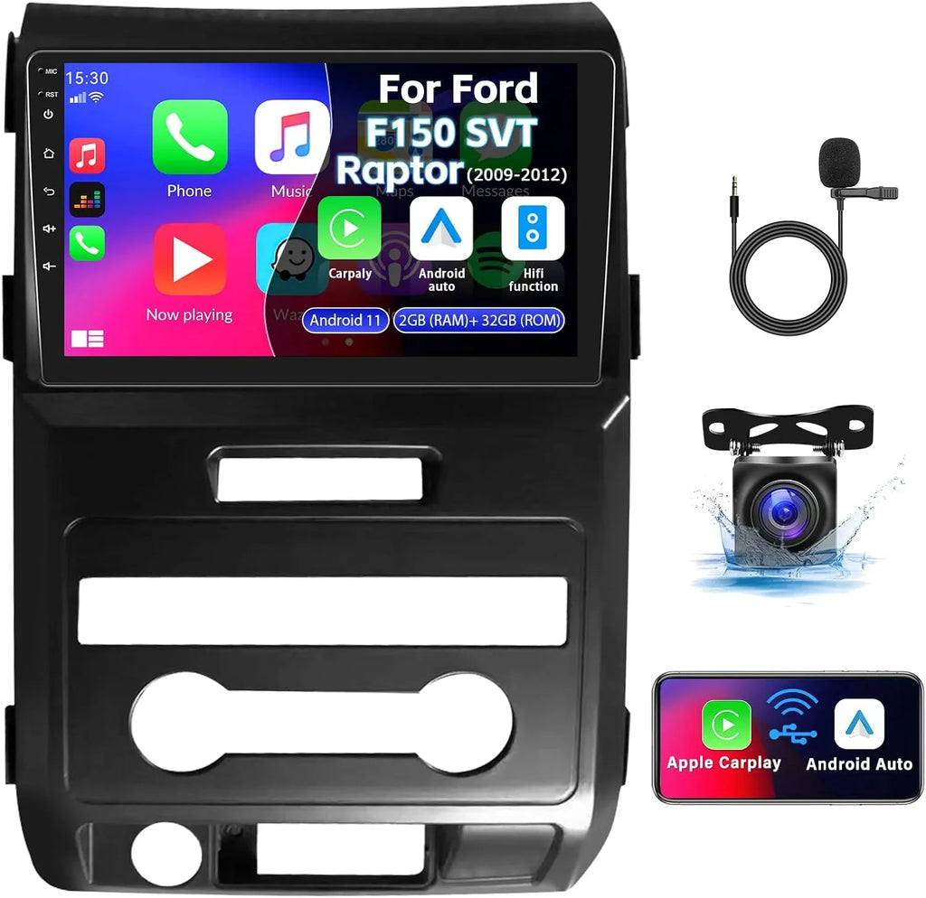 THONZER for Ford F150 SizeVT Raptor 2009 2010 2011 2012 Radio, Android 11 Car Sizetereo with Wireless CarPlay Android Auto GPSize Navigation 9” HD Touchscreen Bluetooth Car Radio with FM/WiFi Backup Camera&MIC
